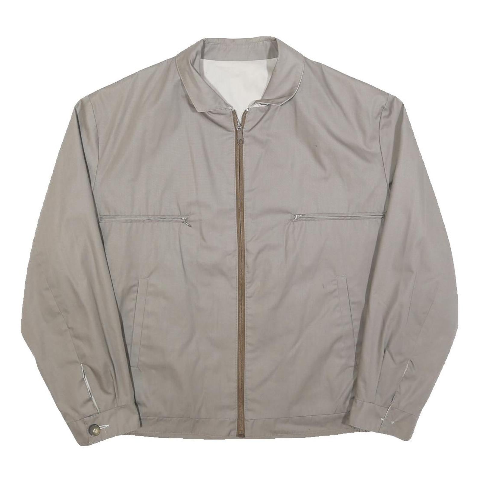 Mens Beige Cotton Blend Zip Front Jacket L Plain Lightweight Casual Outerwear Refurbished - N/A refurbished available on Cerqular
