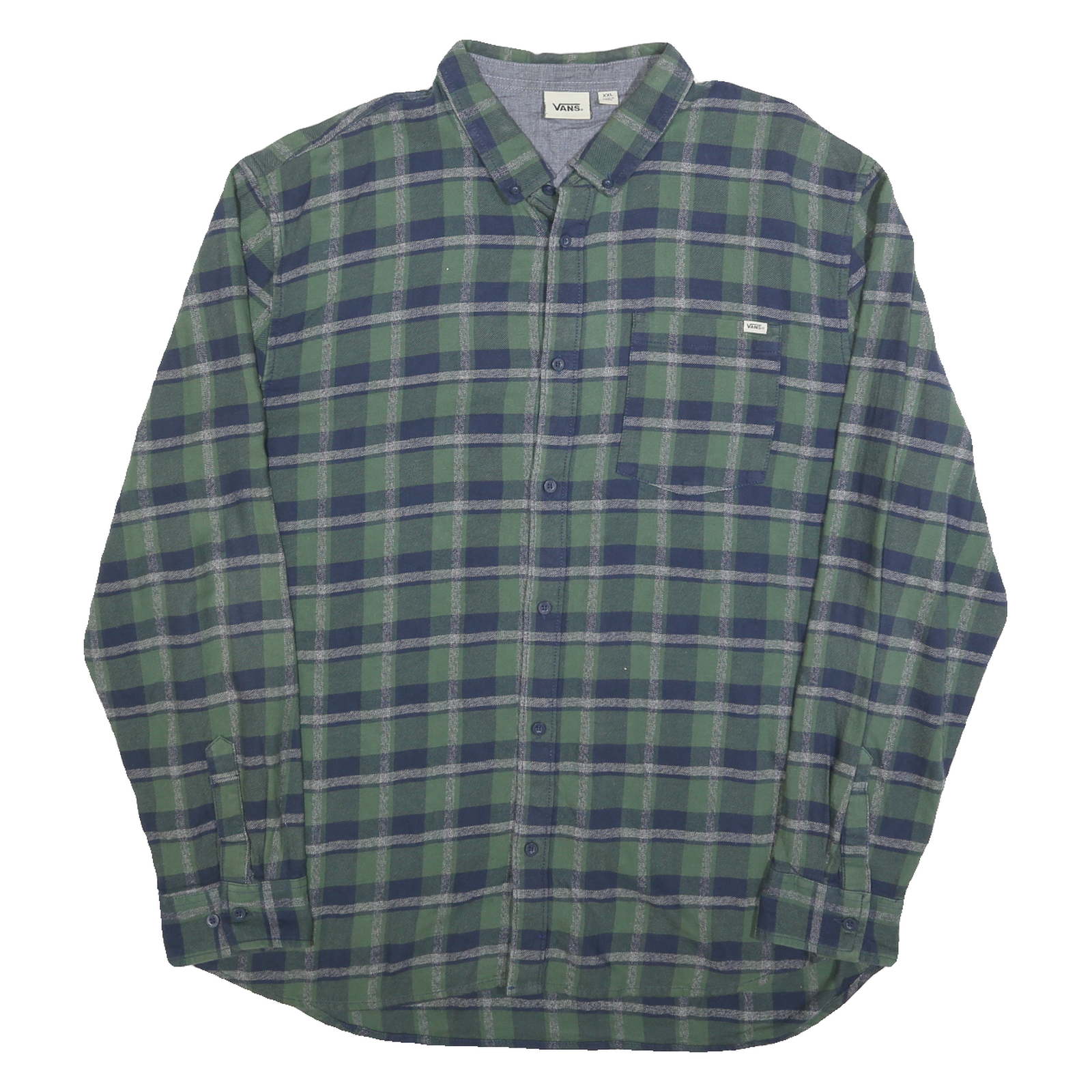 VANS Mens Green & Blue Check Shirt 2XL Cotton Blend Casual Button-Down Long Refurbished - N/A refurbished available on Cerqular