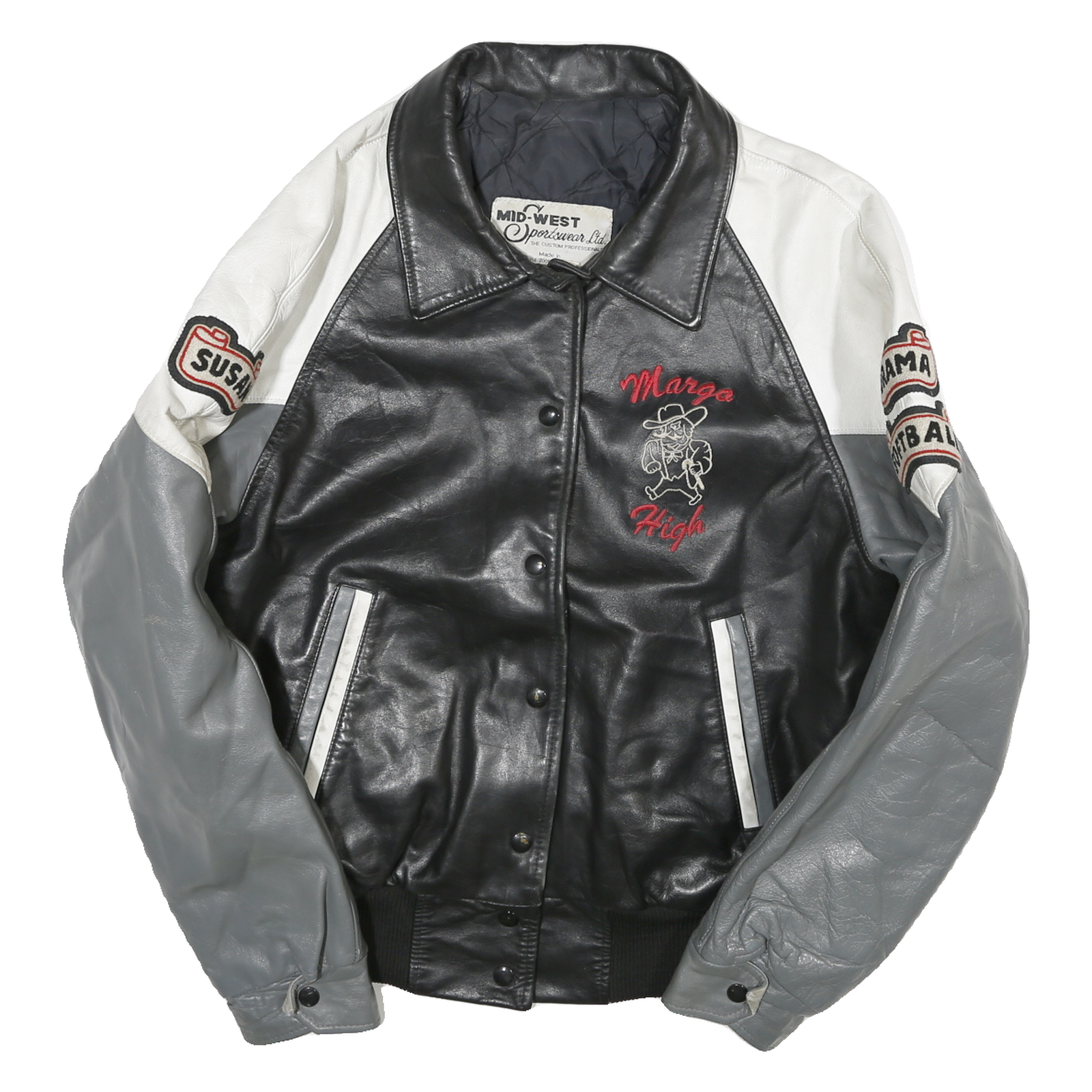 Buy MID-WEST Womens Black & Grey Leather Button Jacket S Leather Patchwork Varsity Refurbished - $75.39 MID-WEST Womens Black & Grey Leather Button Jacket S Leather Patchwork Varsity Refurbished - N/A refurbished available on Cerqular