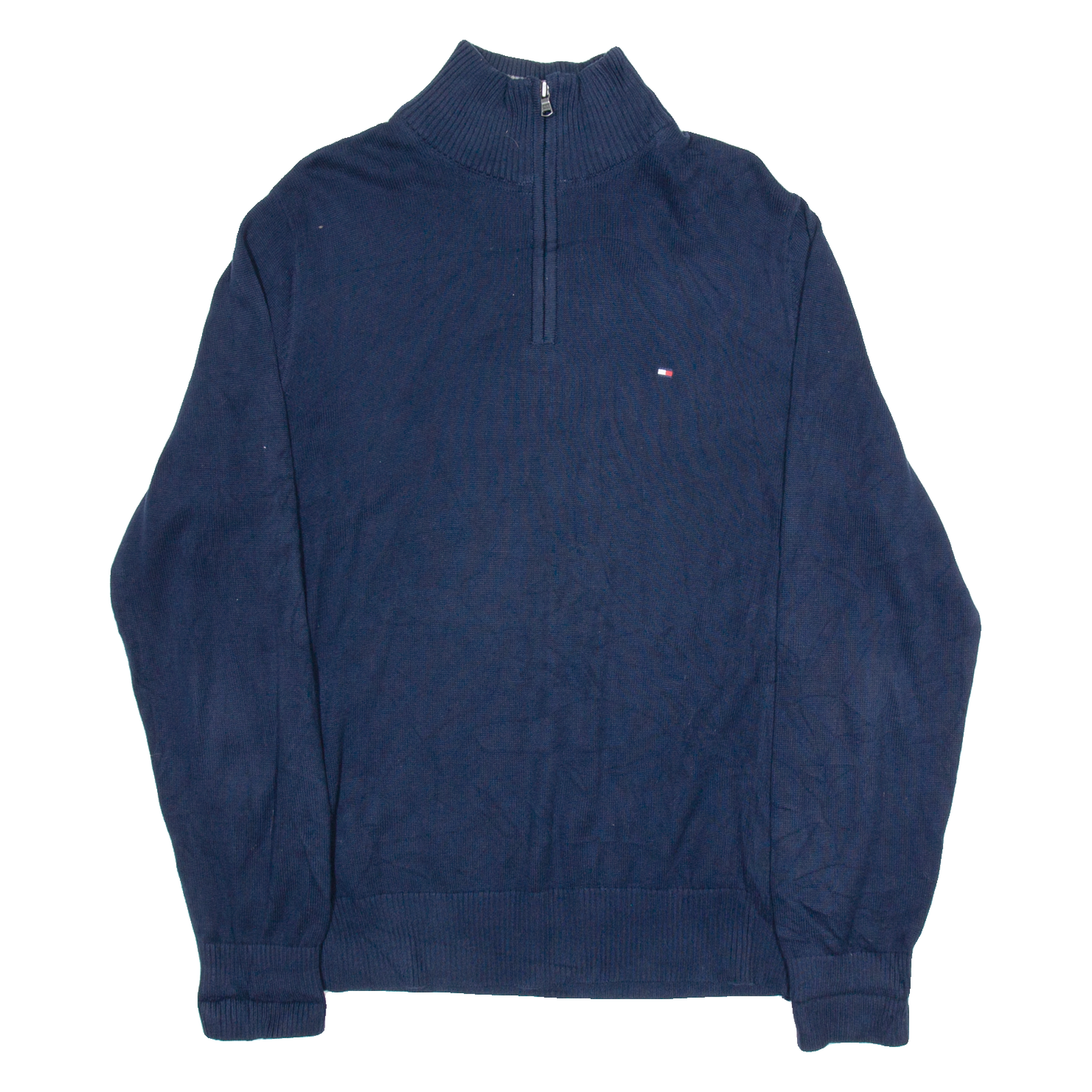 TOMMY HILFIGER Mens Jumper Blue 1/4 Zip Tight Knit L Refurbished - N/A refurbished available on Cerqular