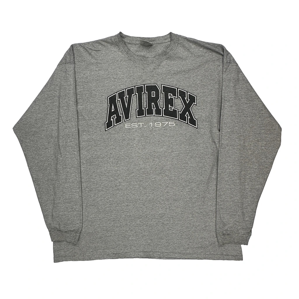 Est. 1975 Avirex Spellout Long Sleeve T-Shirt - 4XL Grey Cotton Blend Refurbished - Thrifted (note: this is a term often used to describe second- refurbished available on Cerqular