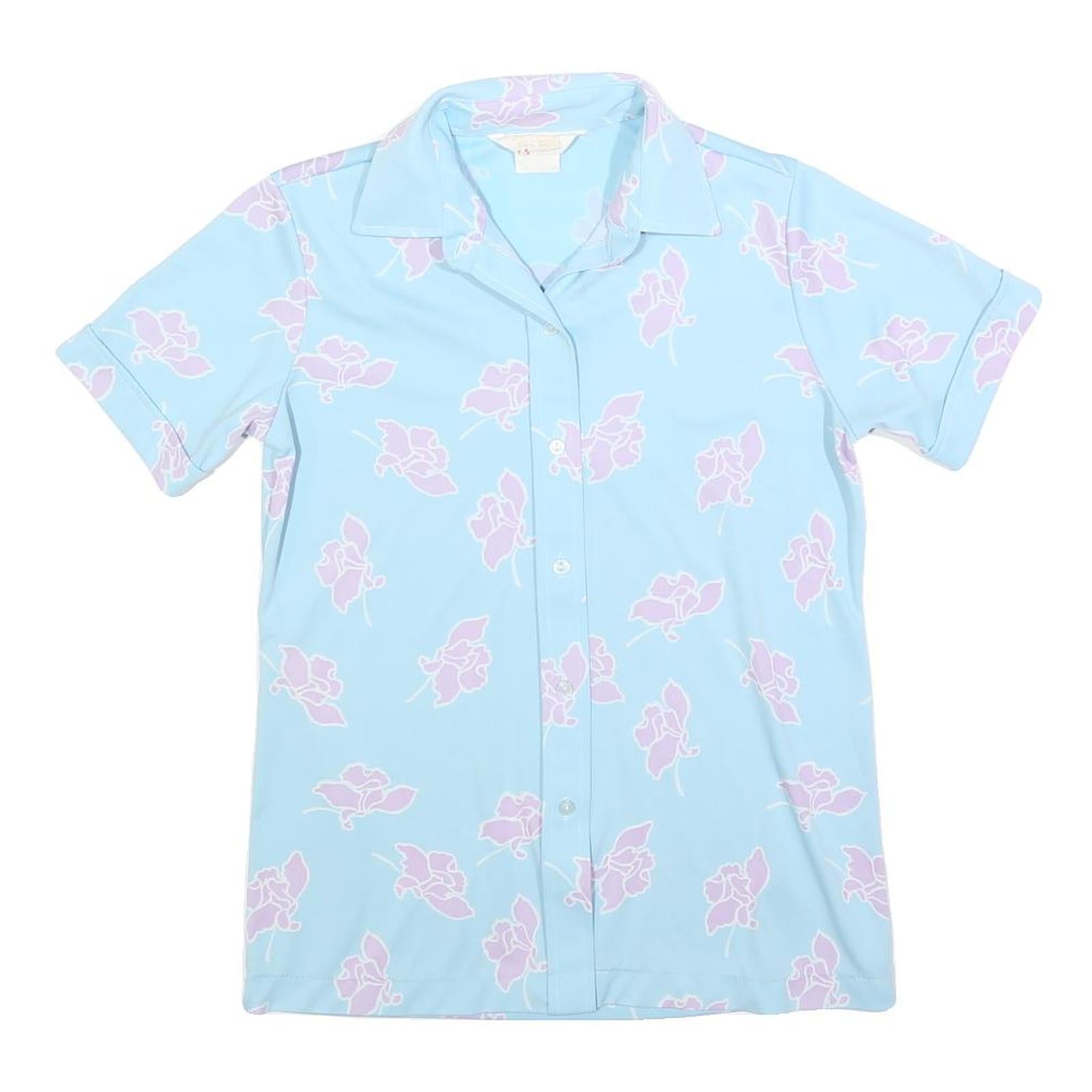Womens Blue & Pink Floral Printed Shirt Short Sleeve Collared S Summer Refurbished - N/A refurbished available on Cerqular
