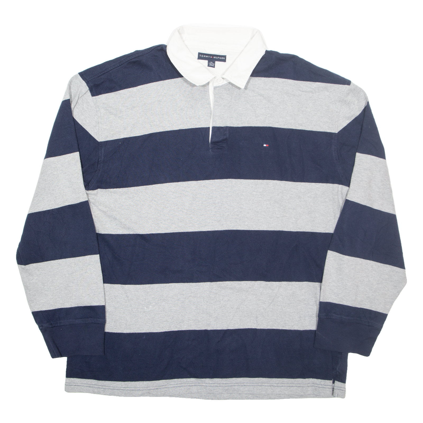 TOMMY HILFIGER Mens Polo Shirt Blue Striped Long Sleeve 2XL Refurbished - N/A refurbished available on Cerqular
