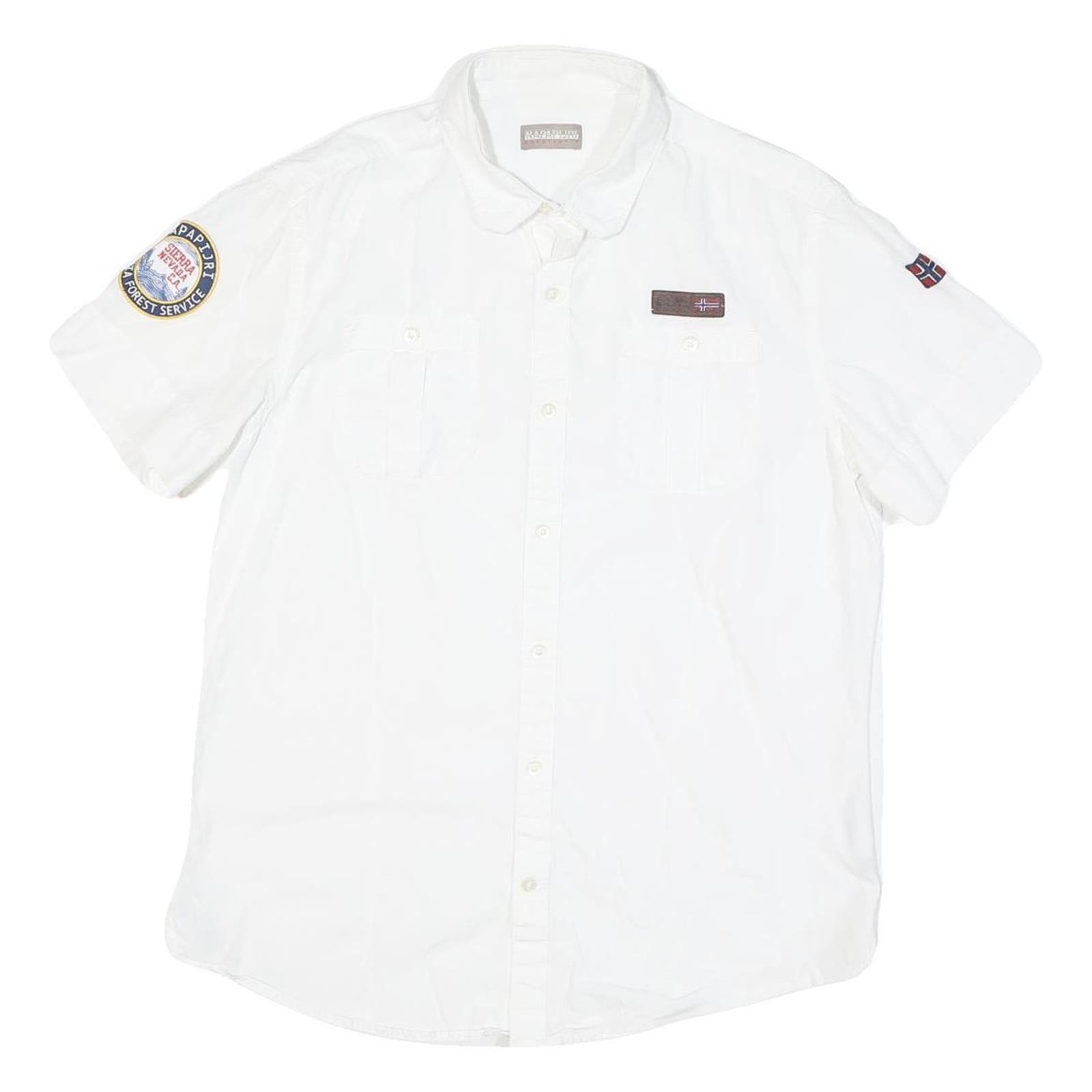 NAPAPIJRI Mens White Casual Shirt M Cotton Blend Patch Logo Norwegian Flag Refurbished - N/A refurbished available on Cerqular