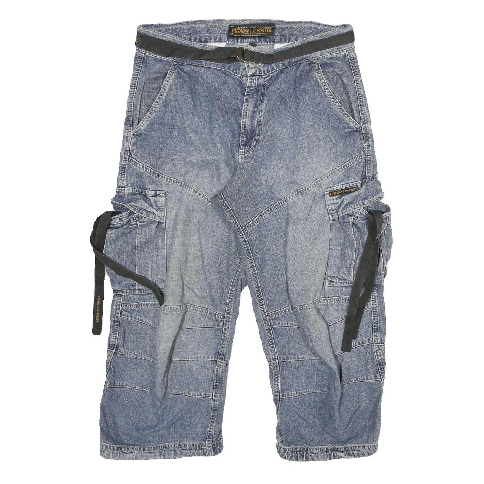 FREEMAN PORTER Mens Blue Casual Cargo Shorts XL W32 Belted Cotton Blend Refurbished - N/A refurbished available on Cerqular