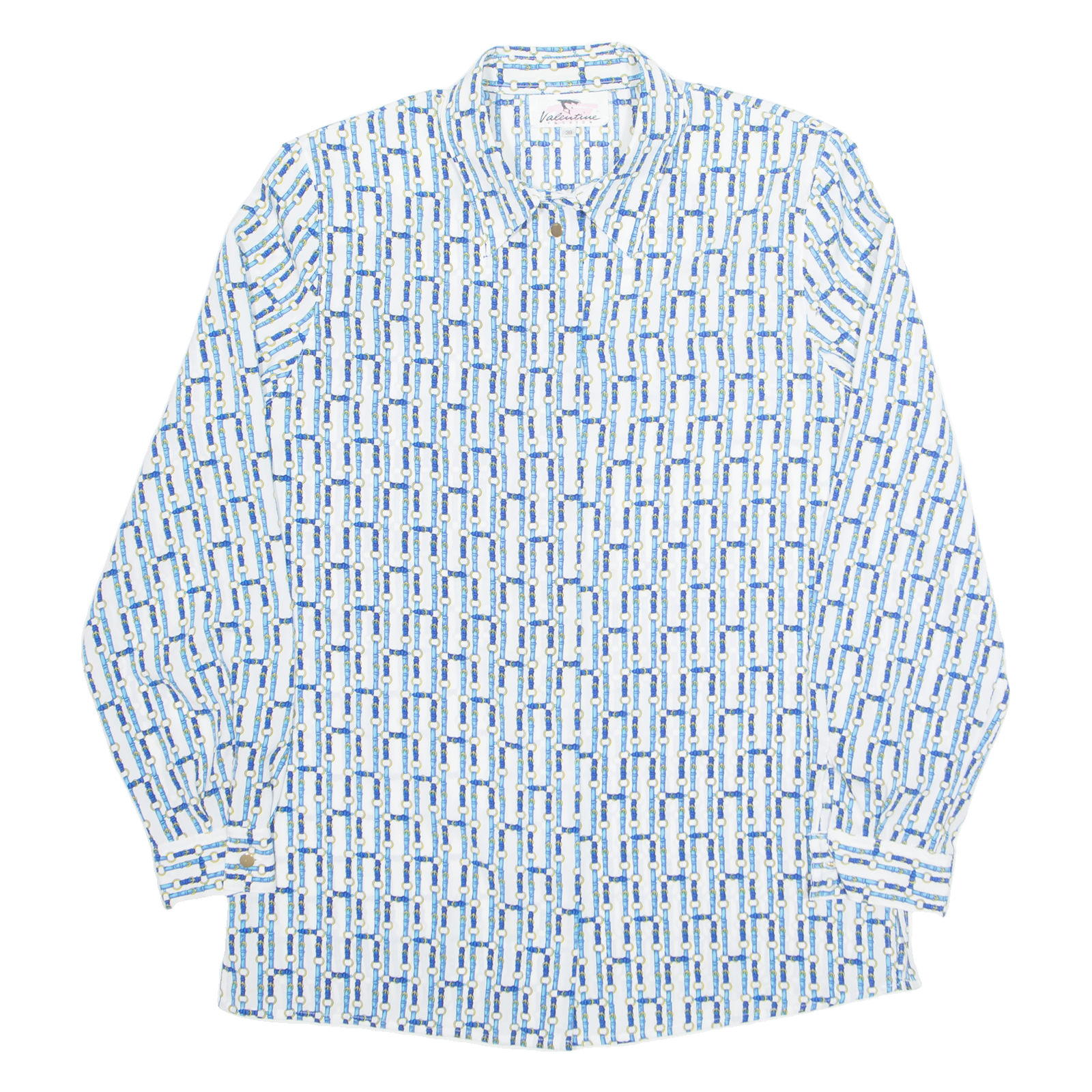 VALENTINE Womens Printed Shirt Blue Collared Long Sleeve Geometric S Refurbished - N/A refurbished available on Cerqular