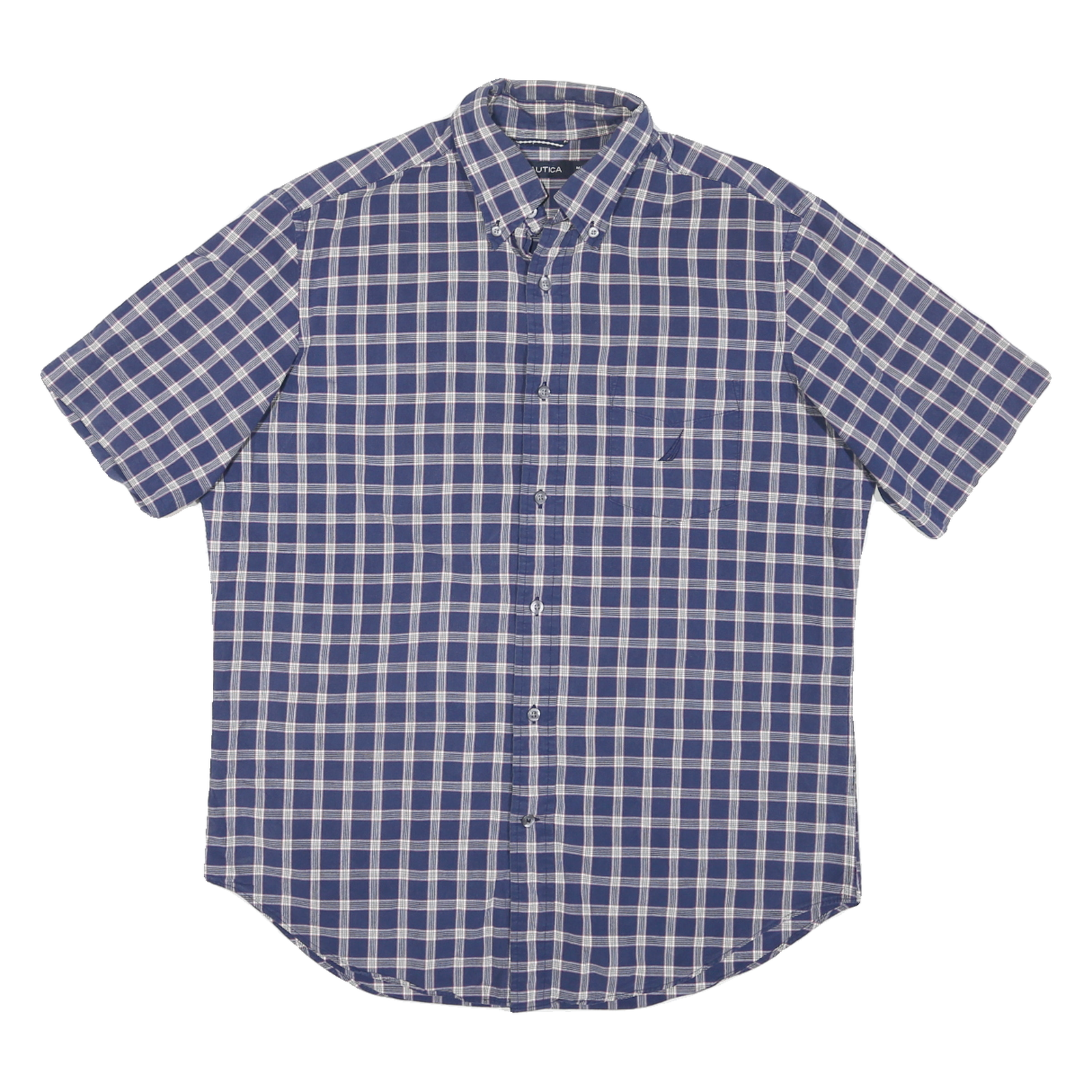 NAUTICA Mens Blue & White Check Shirt M Cotton Blend Casual Short Sleeve Refurbished - N/A refurbished available on Cerqular