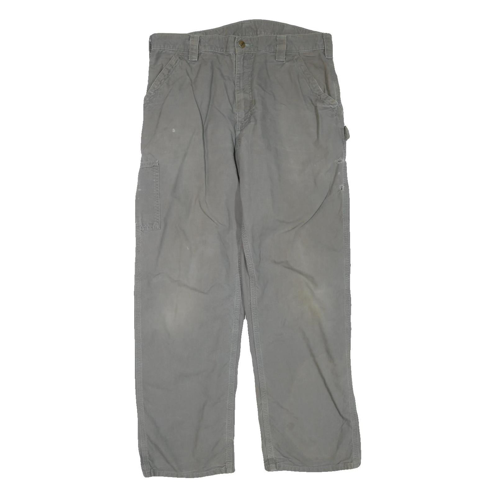 CARHARTT Mens Regular Grey Cotton Blend Trousers W36 L32 Workwear Zip Closure Refurbished - N/A refurbished available on Cerqular