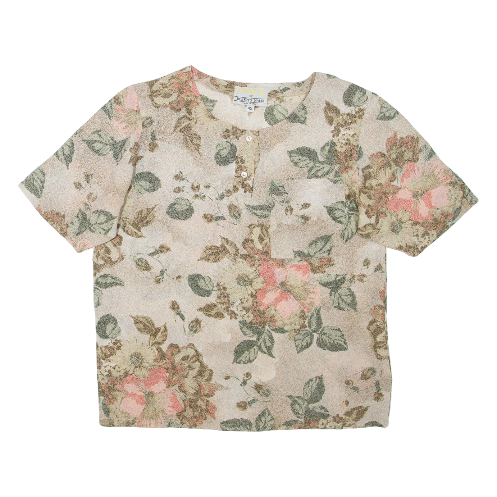 ENNEDI Womens Printed Top Beige Floral L Refurbished - N/A refurbished available on Cerqular