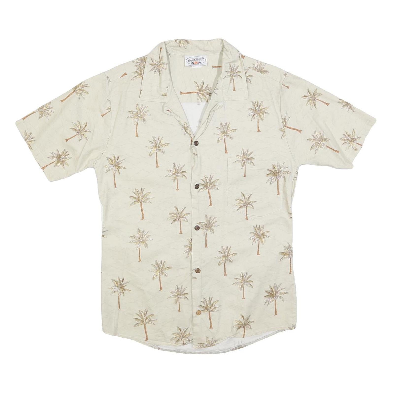 PACIFIC LEGEND Mens Beige Palm Tree Print Shirt S Casual Cotton Summer Holiday Refurbished - N/A refurbished available on Cerqular