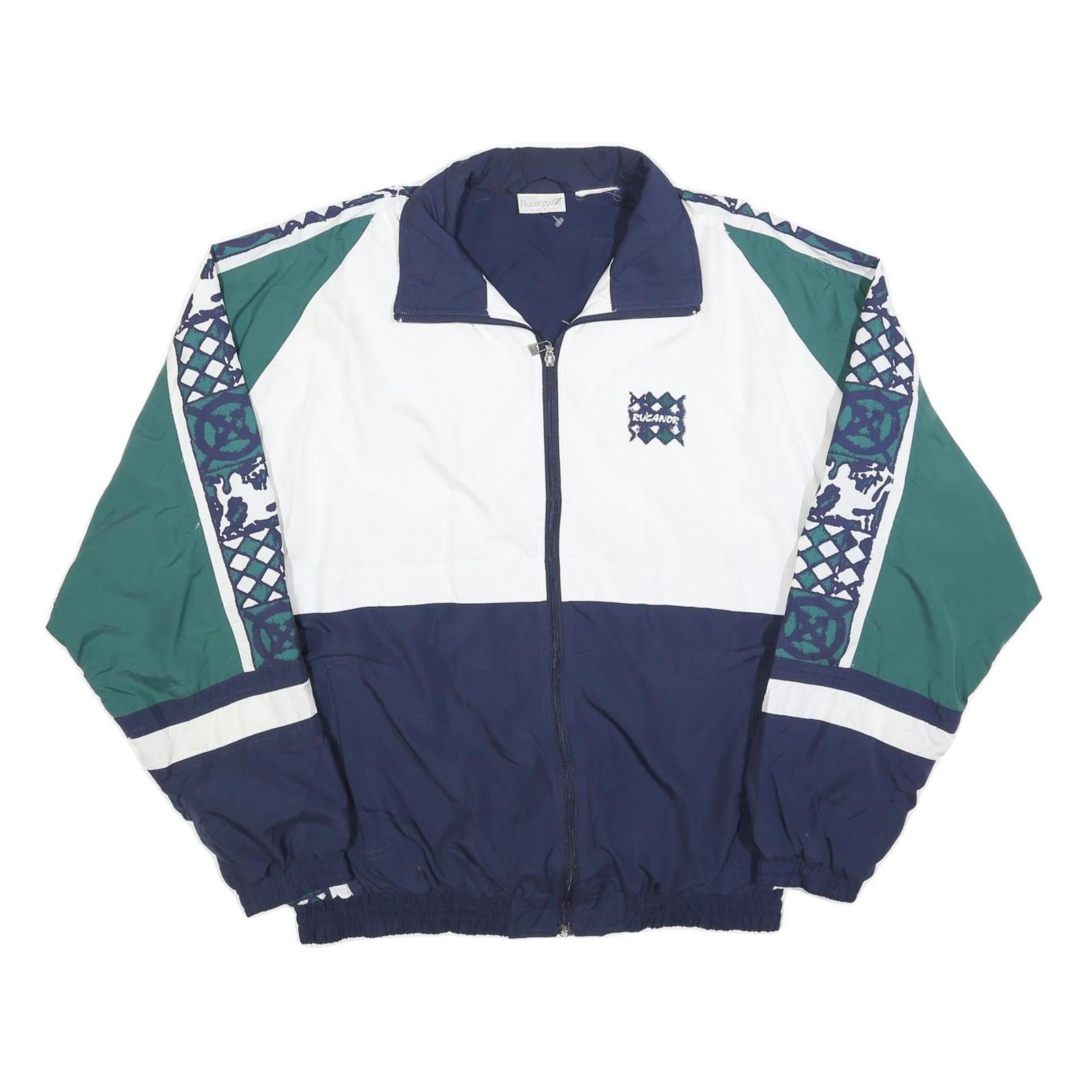 RUCANOR Mens Navy Blue & Green Retro Track Jacket XL Polyester Blend Zip Refurbished - N/A refurbished available on Cerqular