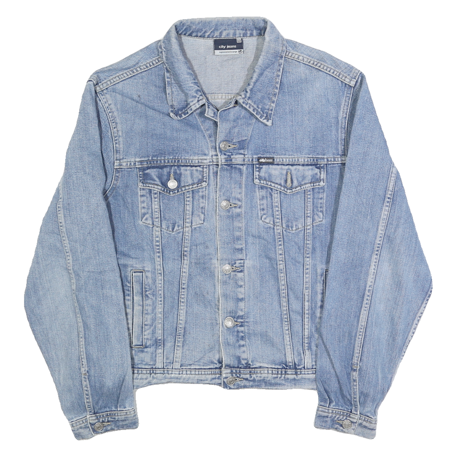 CITY JEANS Mens Blue Denim Jacket M Cotton Button Classic Casual Denim Refurbished - N/A refurbished available on Cerqular