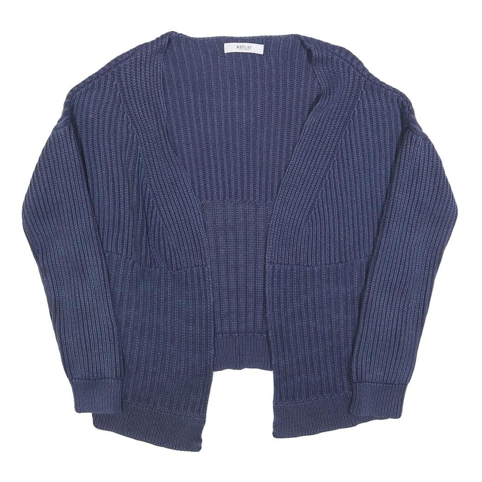 REPLAY Womens Blue Patterned Jumper Open Front Regular Knit Size M Cotton Blend Refurbished - N/A refurbished available on Cerqular