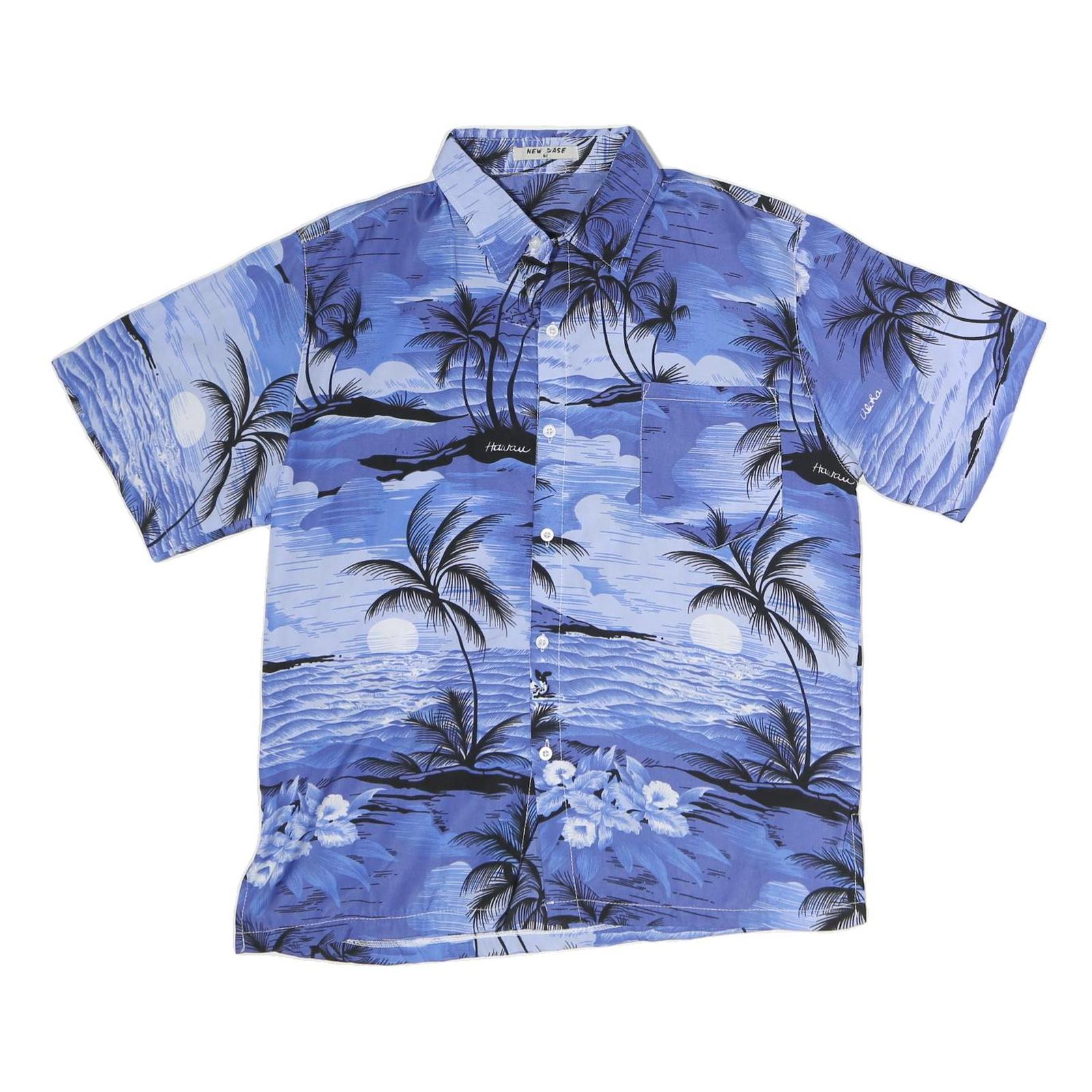 NEW BASE Mens Blue Hawaiian Shirt M Cotton Blend Tropical Print Relaxed Fit Refurbished - N/A refurbished available on Cerqular