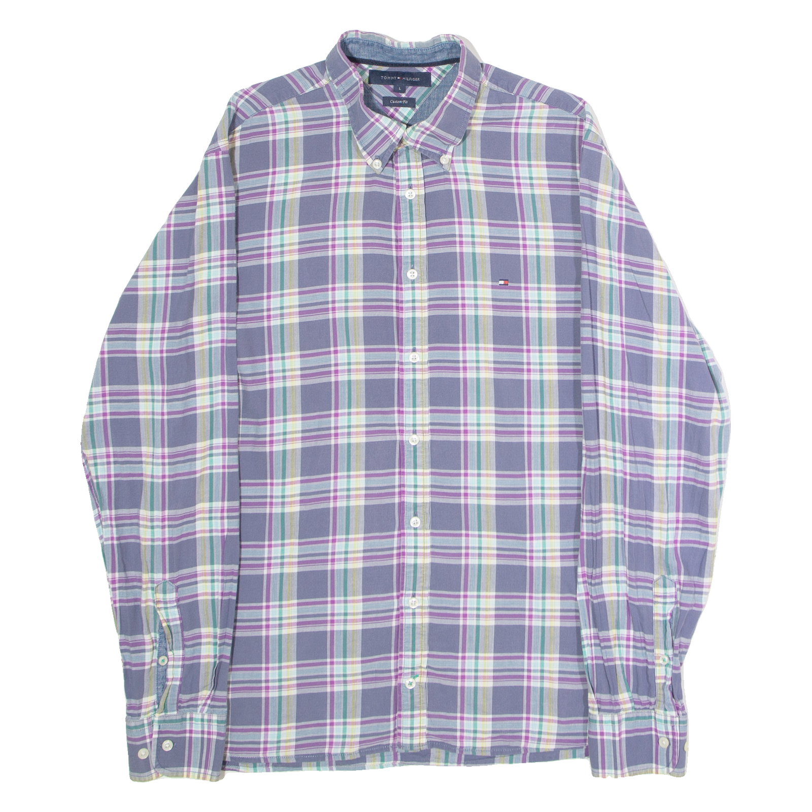 TOMMY HILFIGER Custom Fit Mens Shirt Purple Plaid Long Sleeve L Refurbished - N/A refurbished available on Cerqular