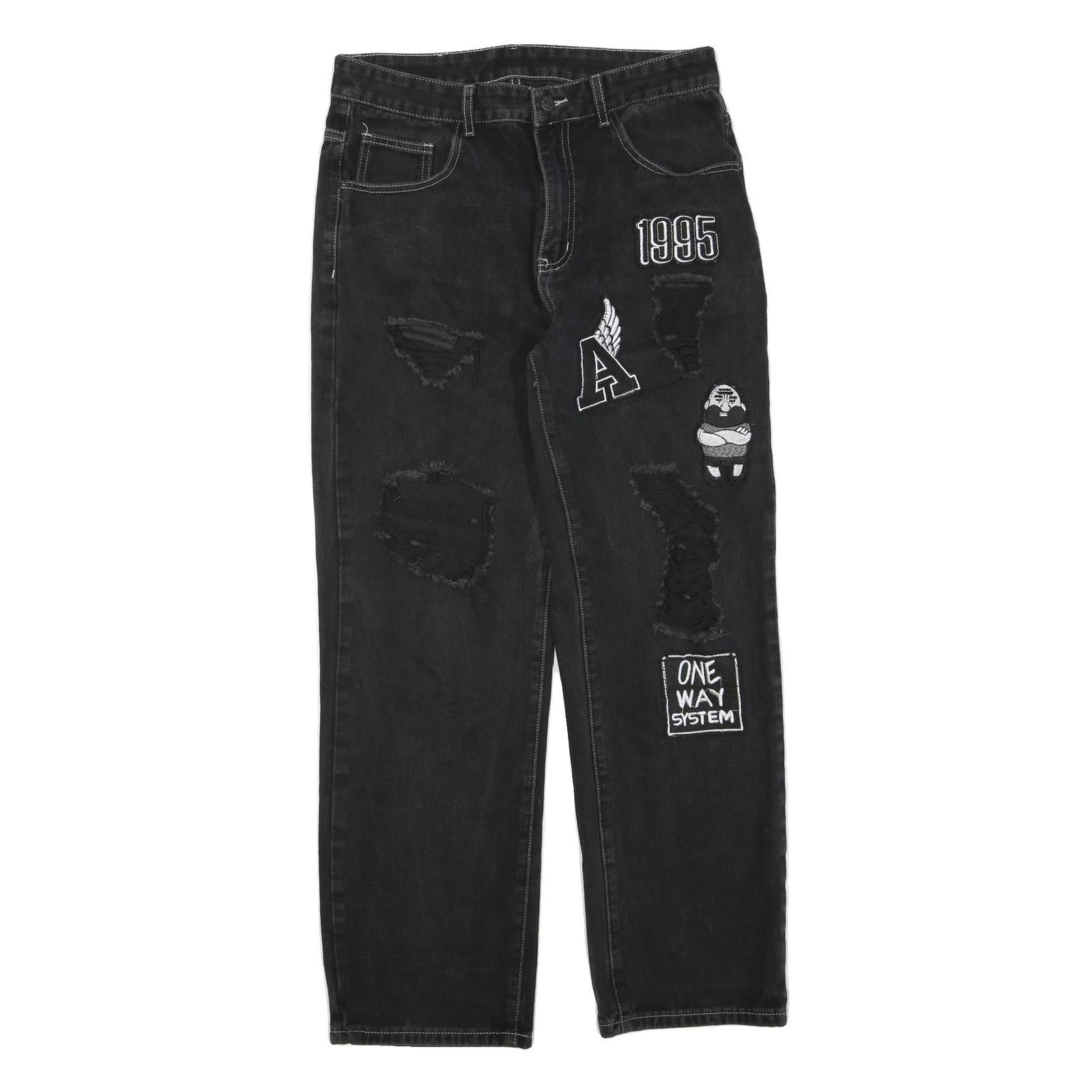 LEVI'S Mens Regular Black Denim Straight Cotton Blend W34 L30 Distressed Patch Refurbished - N/A refurbished available on Cerqular