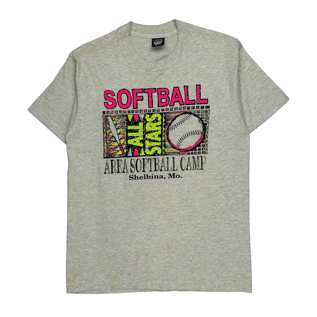 Buy Affa Softball Camp Screen Stars Graphic T-Shirt - Large Grey Cotton Blend Refurbished - $29.47 Affa Softball Camp Screen Stars Graphic T-Shirt - Large Grey Cotton Blend Refurbished - Thrifted (note: this is a term often used to describe second- refurbished available on Cerqular