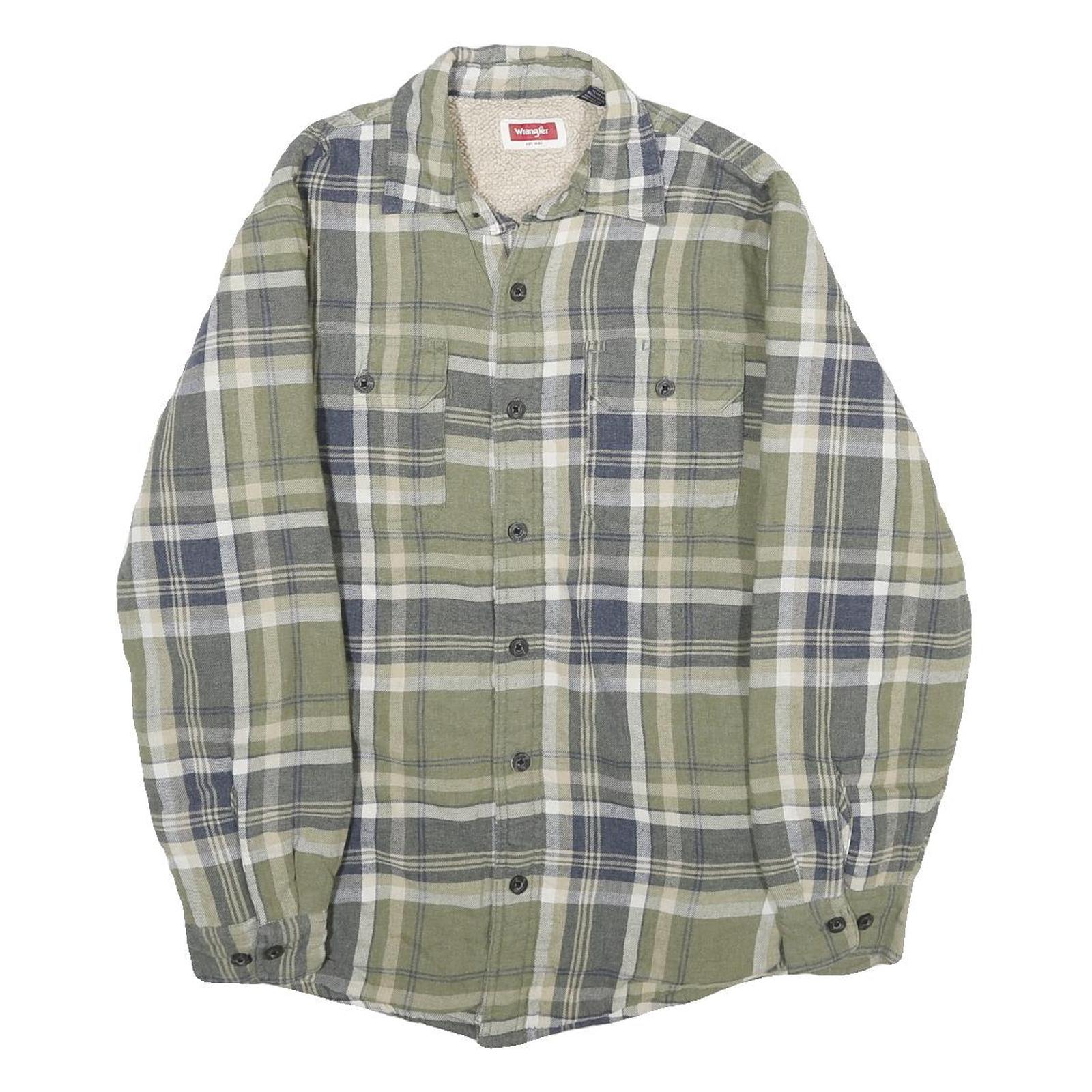 WRANGLER Mens Green & Grey Check Flannel Jacket S Cotton Blend Button Closure Refurbished - N/A refurbished available on Cerqular