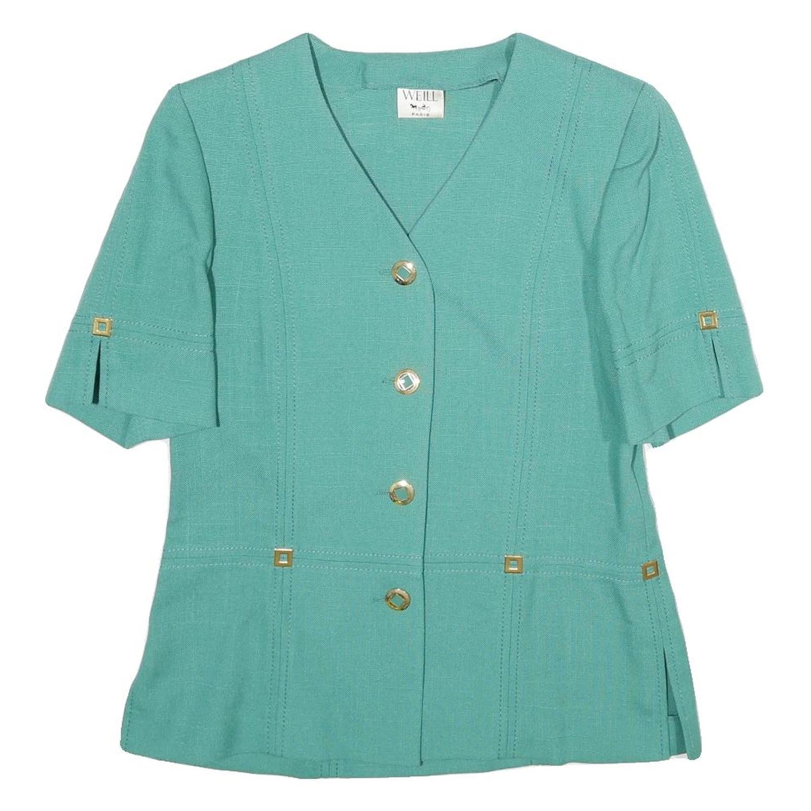 WEILL Womens Green Button Jacket M Woven Classic Elegant Stylish Refurbished - N/A refurbished available on Cerqular