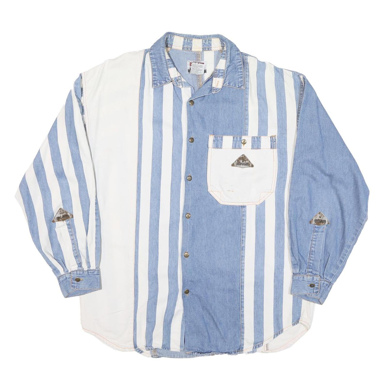 DMZ Mens Blue & White Striped Shirt L Cotton Blend Casual Buttoned Pocket Refurbished - N/A refurbished available on Cerqular