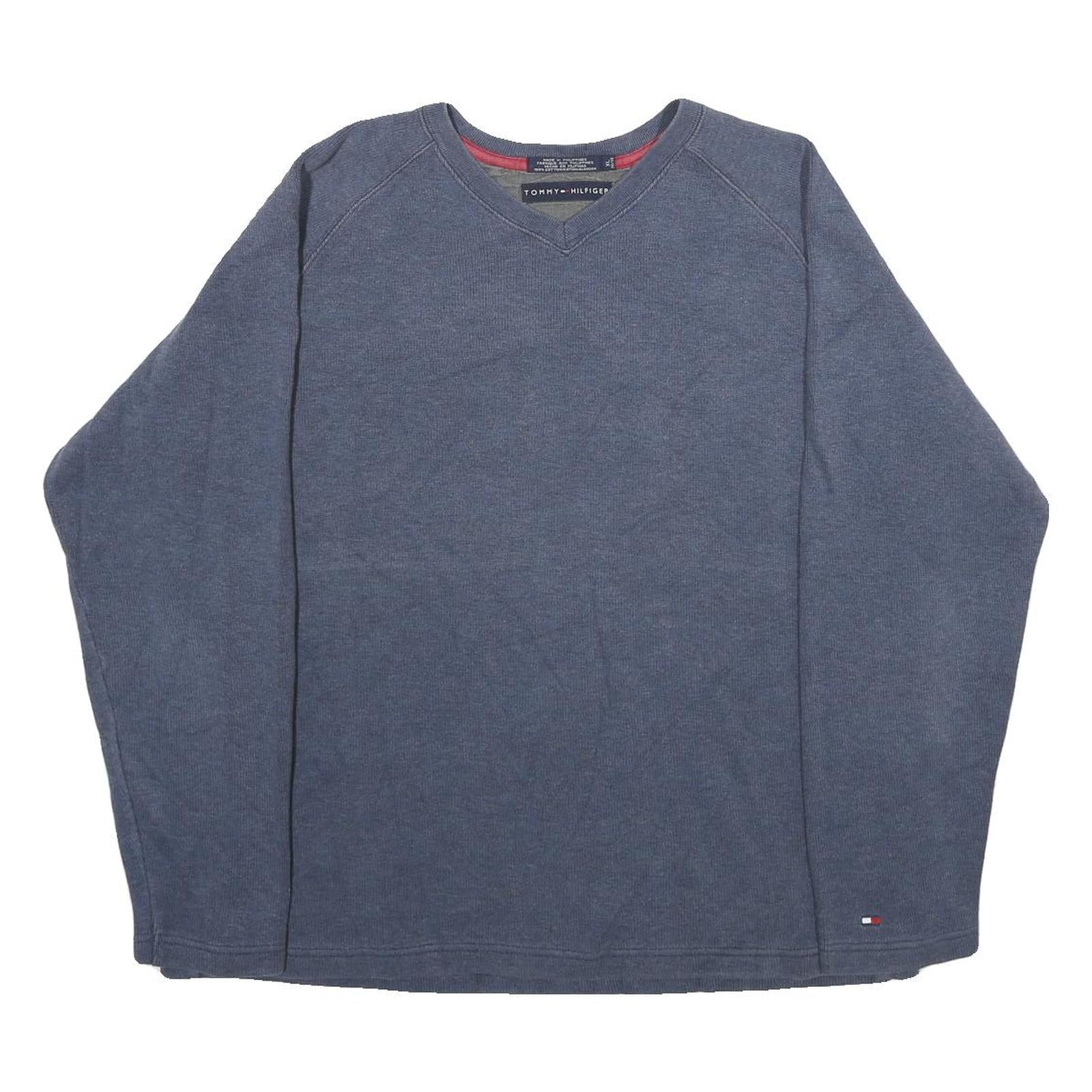 TOMMY HILFIGER Mens Blue V-Neck XL Cotton Sweatshirt Classic Pullover Refurbished - N/A refurbished available on Cerqular