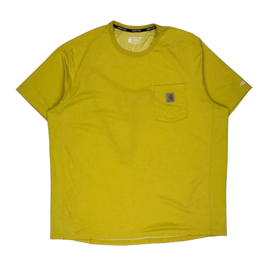 Force Carhartt T-Shirt - 2XL Yellow Cotton Refurbished - Thrifted (note: this is a term often used to describe second- refurbished available on Cerqular