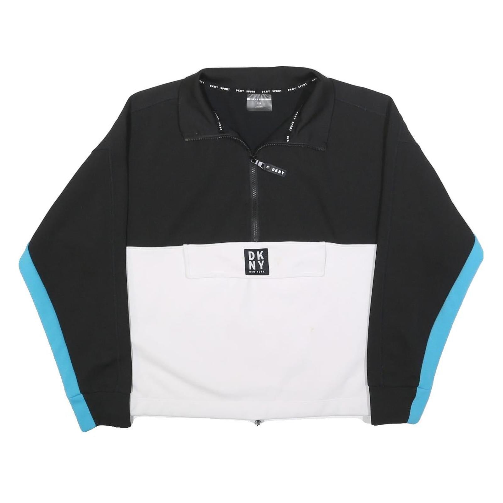 DKNY Womens Black & White Blue Sleeve Logo 1/4 Zip M Sweatshirt Sporty Pullover Refurbished - N/A refurbished available on Cerqular