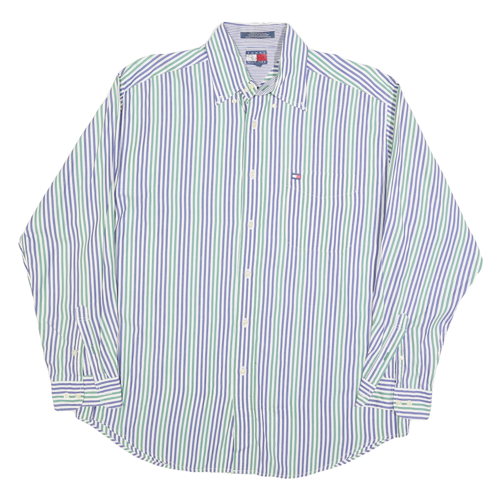 TOMMY HILFIGER Mens Blue & Green Striped Classic Fit Shirt M Button-Down Collar Refurbished - N/A refurbished available on Cerqular