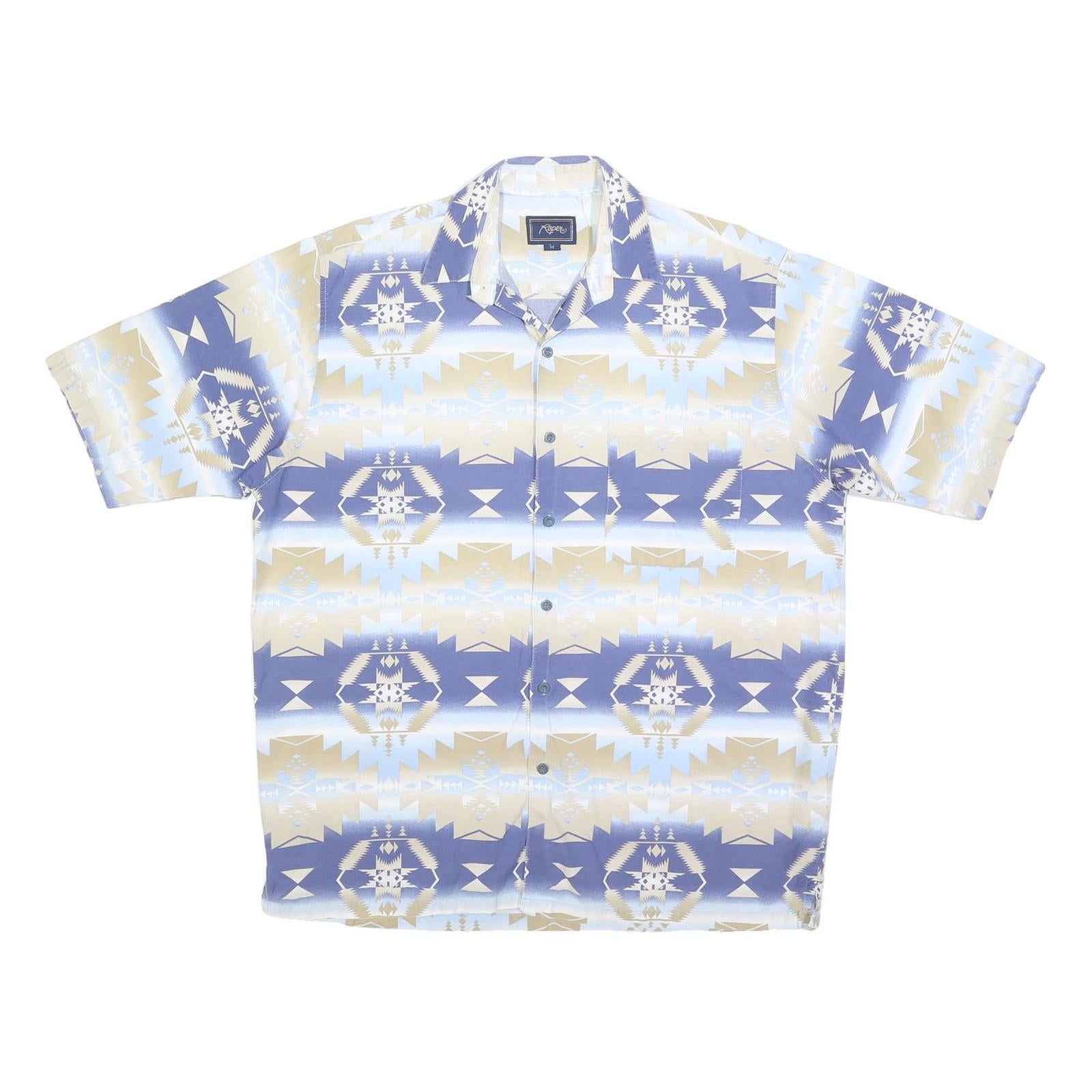 ROPER Mens Blue & Beige Pattern Shirt M Short Sleeve Cotton Casual Refurbished - N/A refurbished available on Cerqular