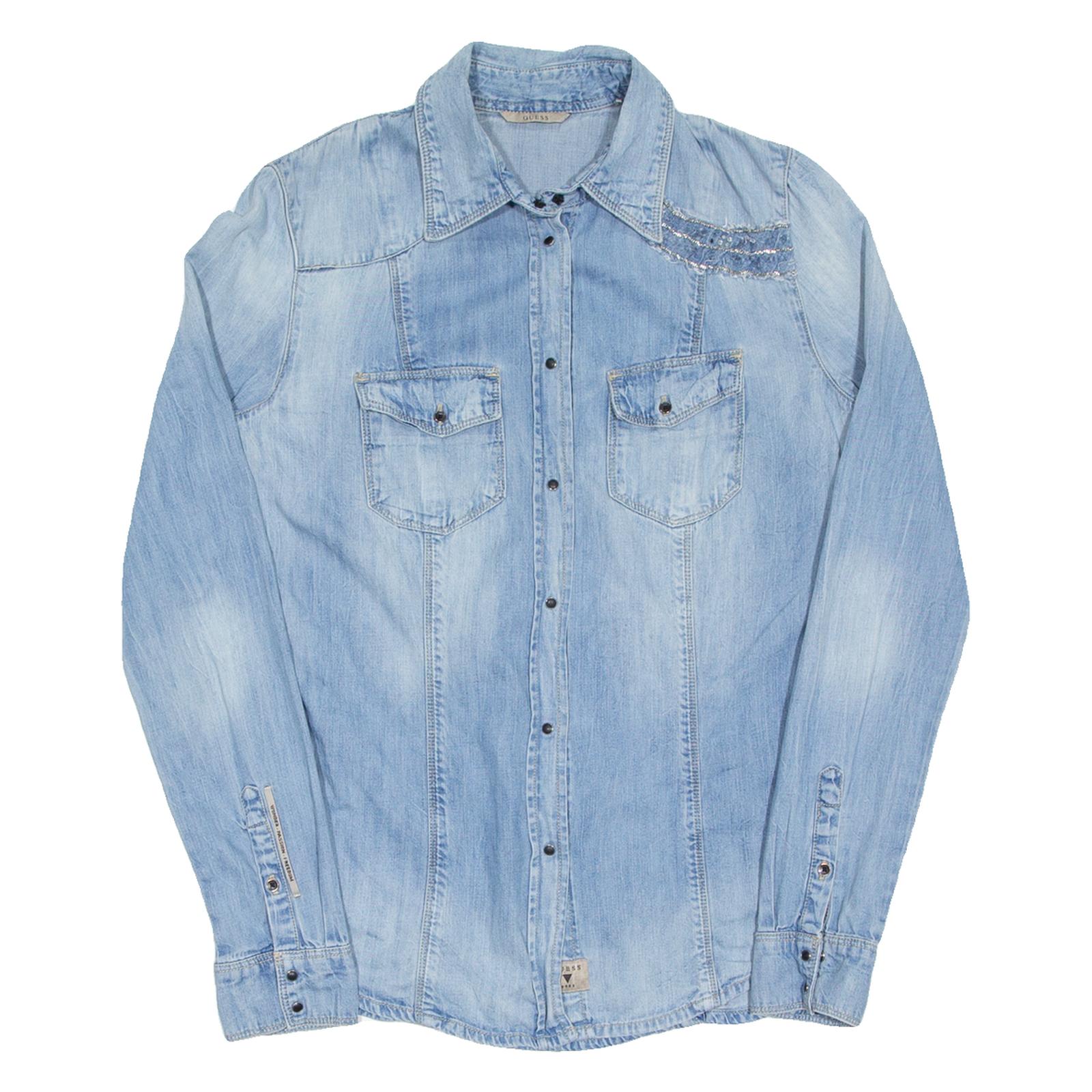 GUESS Womens Denim Shirt Blue Long Sleeve S Refurbished - N/A refurbished available on Cerqular