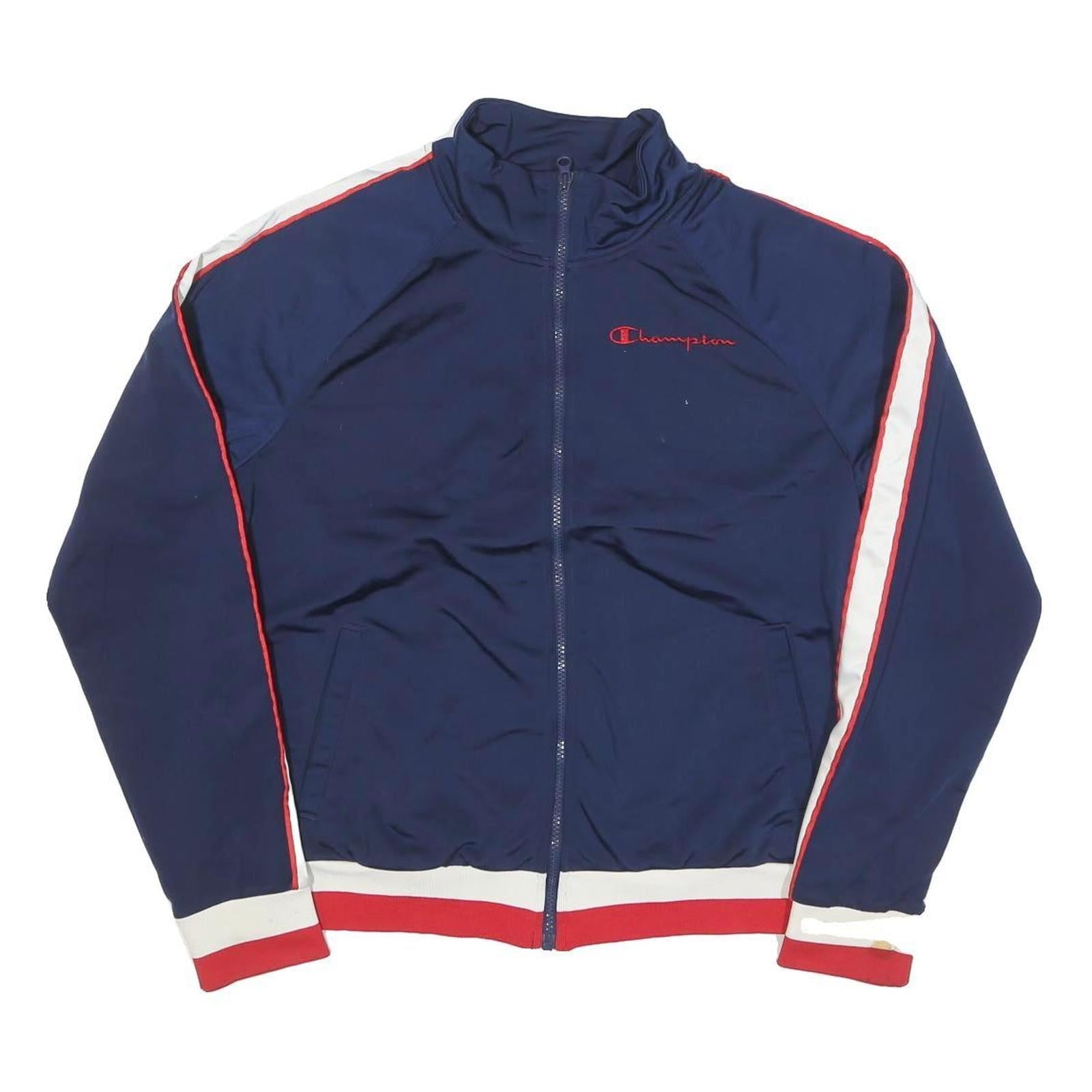 CHAMPION Womens Navy Blue Red White Track Jacket L Polyester Blend Zip Refurbished - N/A refurbished available on Cerqular