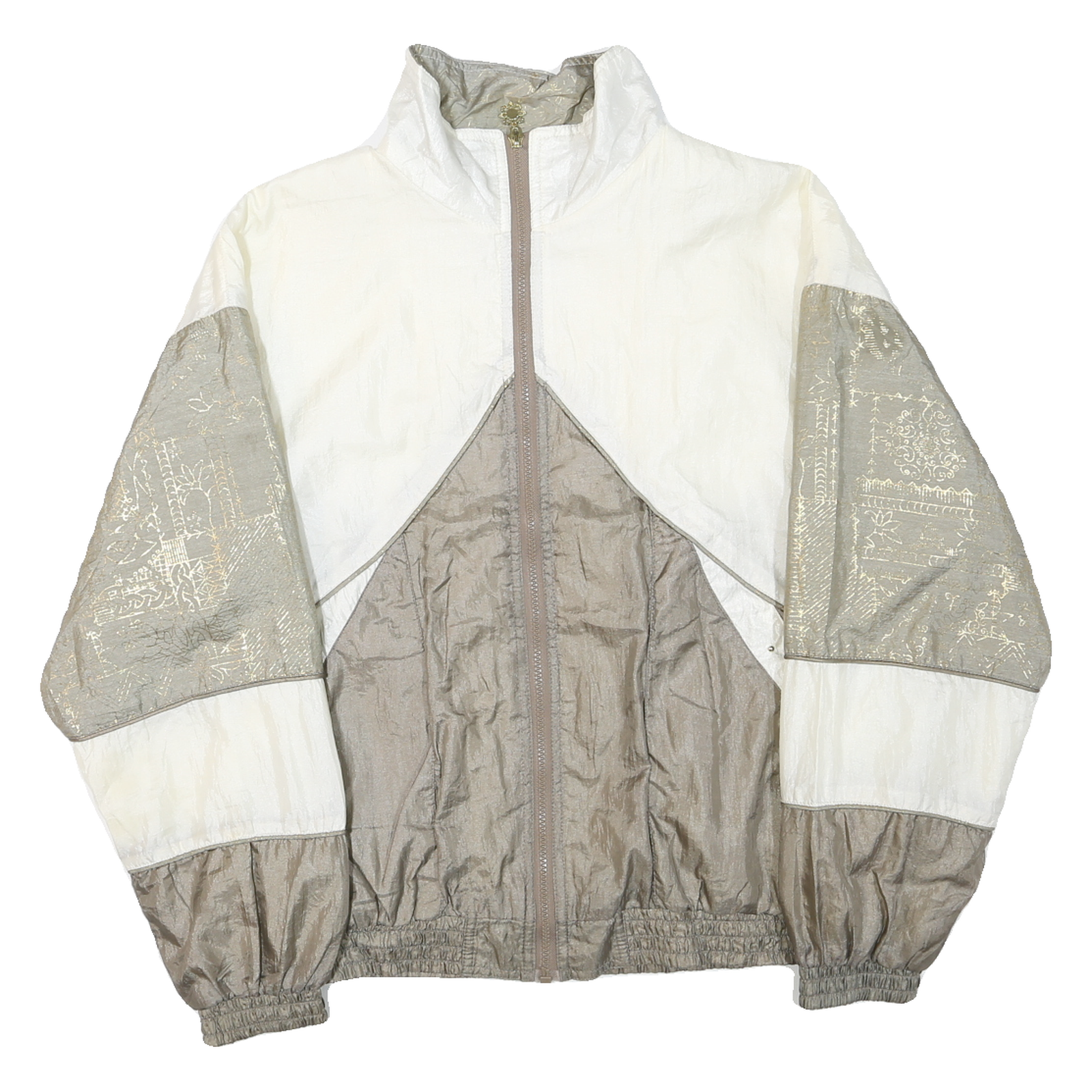 Womens White & Beige Plain Zip Jacket M Polyester Blend Casual Lightweight Refurbished - N/A refurbished available on Cerqular