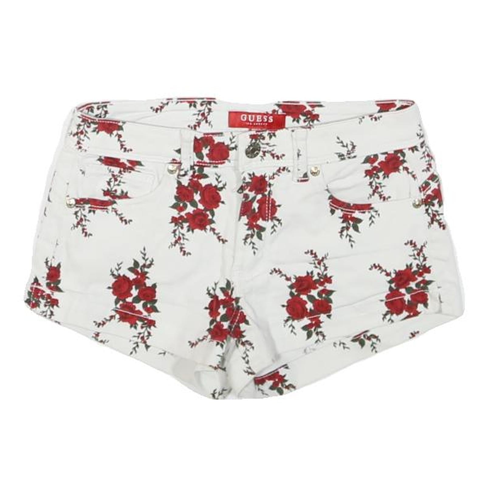 GUESS Womens White & Red Floral Print Casual Shorts XXS W26 Cotton Blend Refurbished - N/A refurbished available on Cerqular