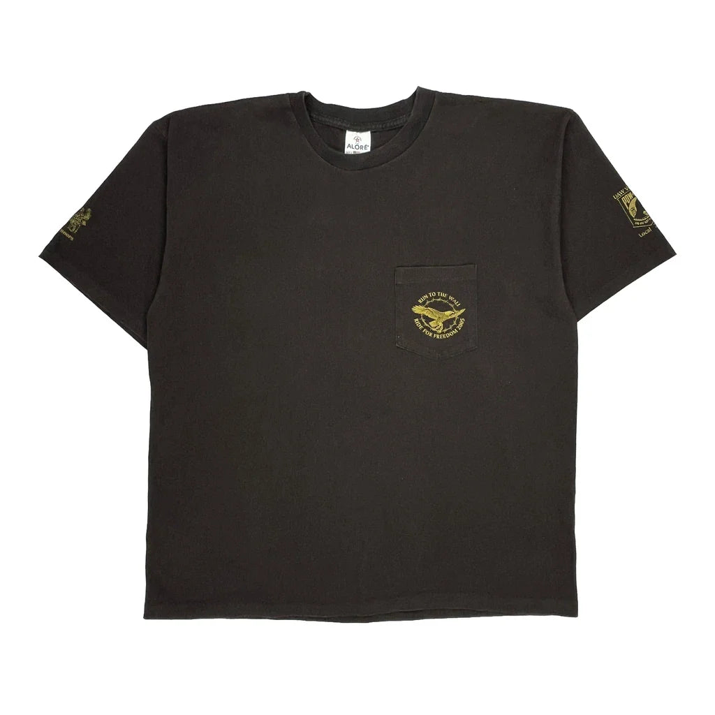 Ride For Freedom Alore Single Stitch T-Shirt - 2XL Black Cotton Refurbished - Thrifted (note: this is a term often used to describe second- refurbished available on Cerqular