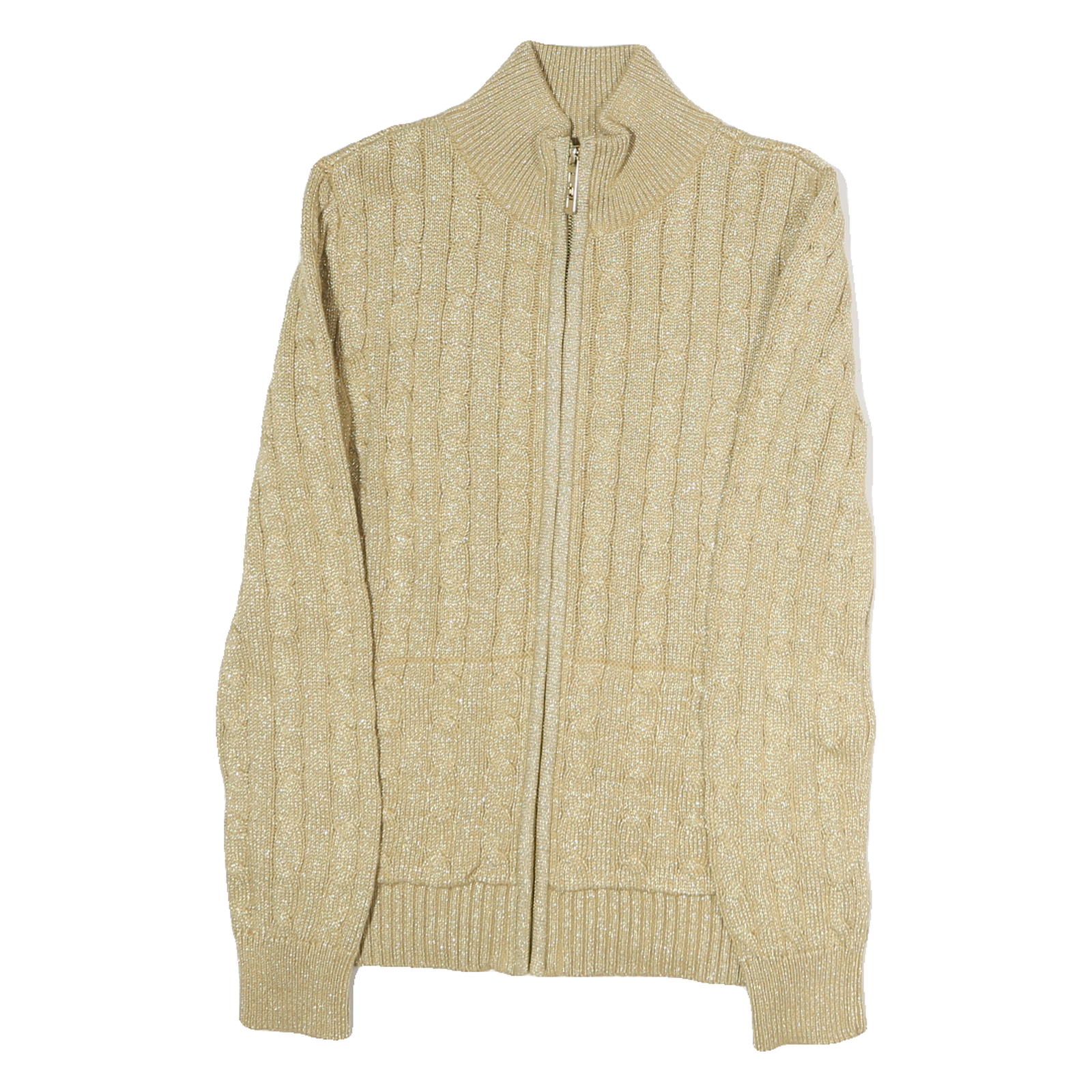 LAUREN RALPH LAUREN Womens Beige Patterned Jumper Zip Up Cable Knit S Refurbished - N/A refurbished available on Cerqular