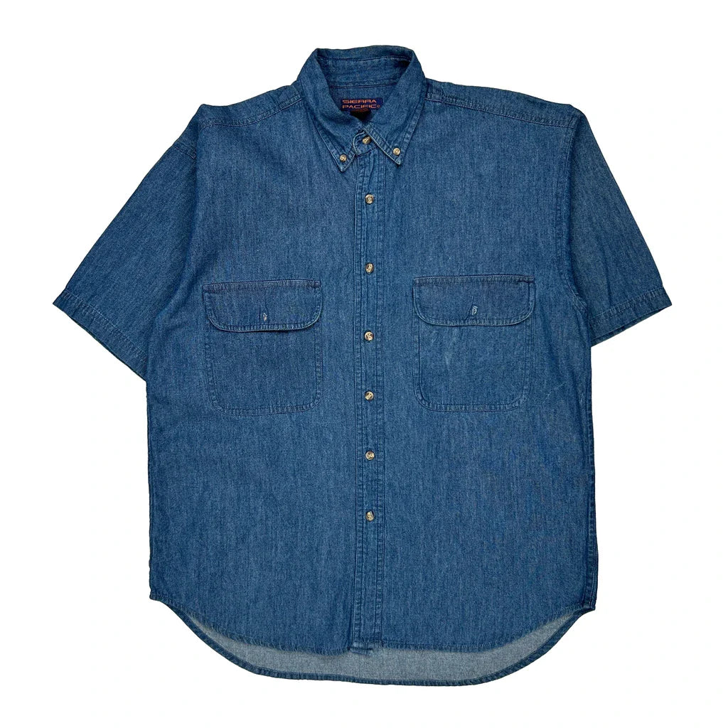 Sierra Pacific Denim Shirt - Medium Blue Cotton Refurbished - Thrifted (note: this is a term often used to describe second- refurbished available on Cerqular