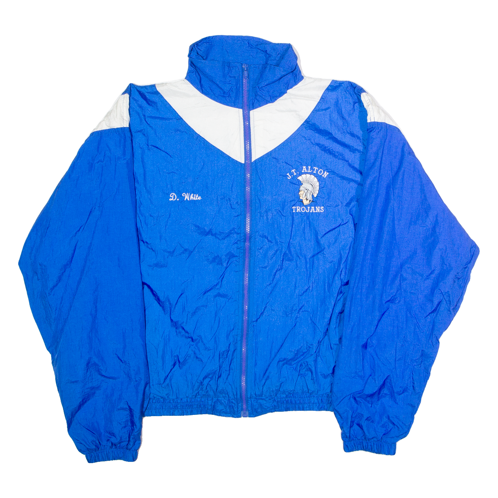 KAMPUS KOLORS JT Alton Trojans 'D. White' Mens Windbreaker Jacket Blue Nylon 90s L Refurbished - N/A refurbished available on Cerqular