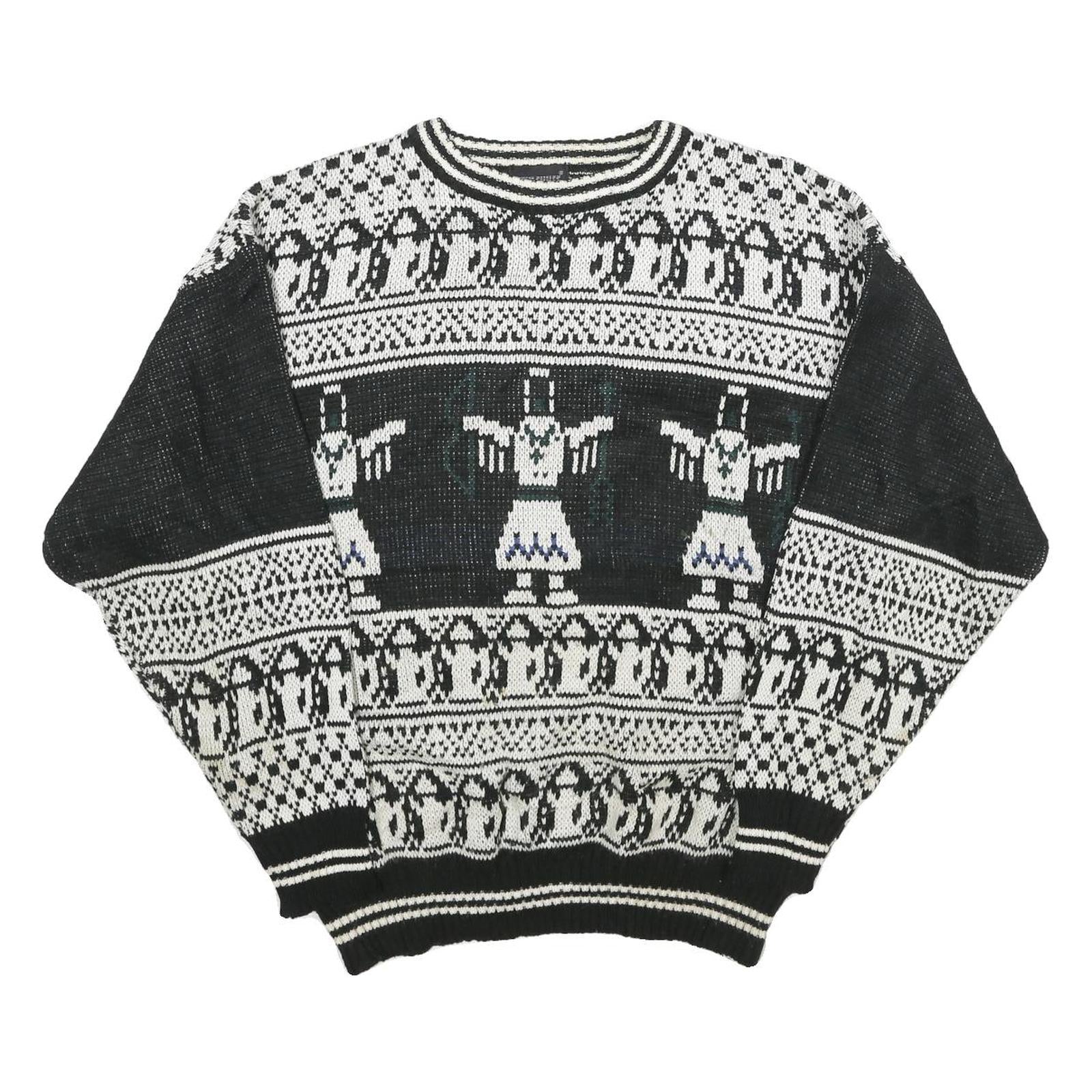 STYLEWISE Mens Black & White Patterned Jumper Crew Neck Chunky Knit XL Winter Refurbished - N/A refurbished available on Cerqular