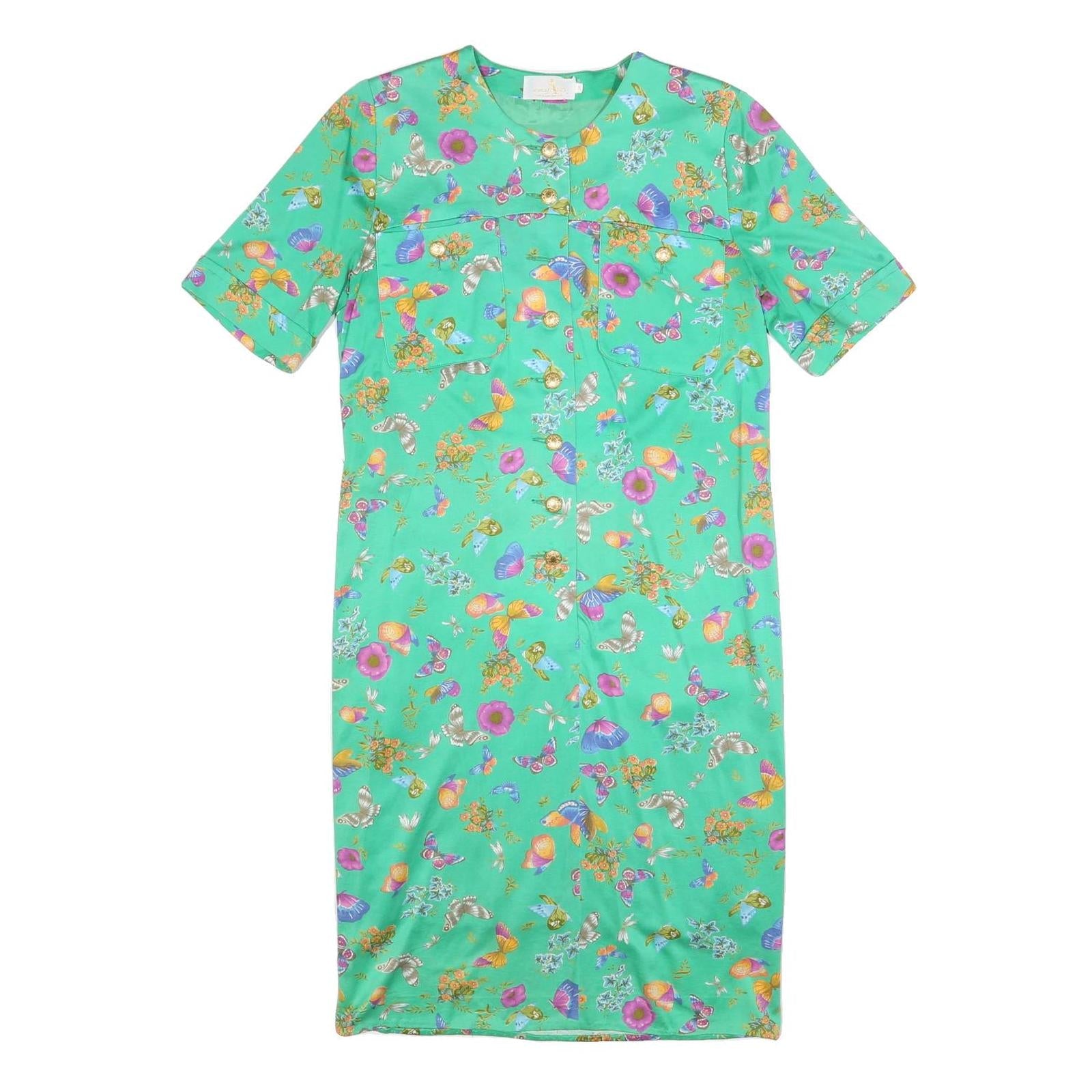 MODELE ALGO Womens Green Floral Button Midi Dress Cotton Blend Short Sleeve M Refurbished - N/A refurbished available on Cerqular