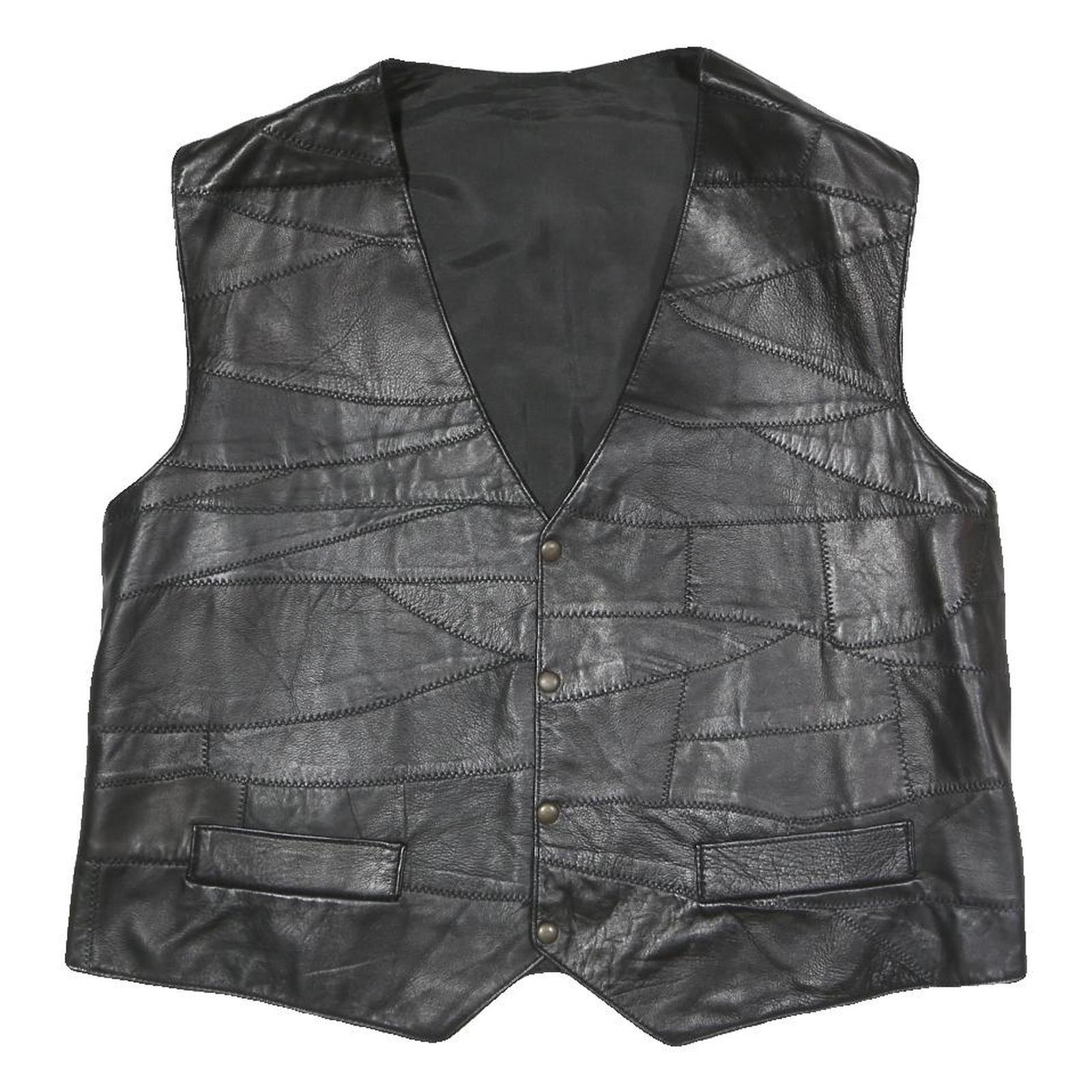 Mens Black Faux Leather Patchwork Waistcoat Jacket XL Button Closure Vest Refurbished - N/A refurbished available on Cerqular