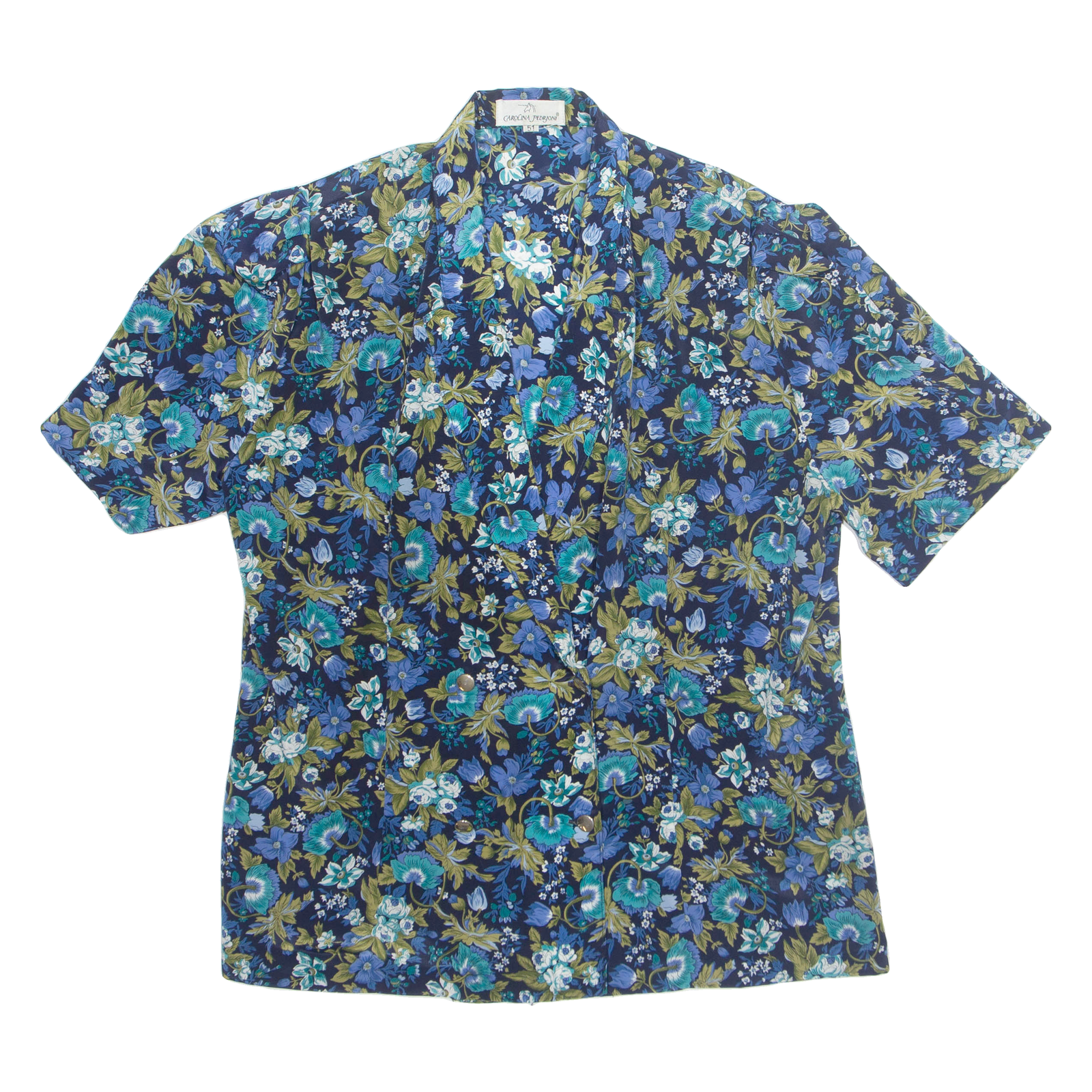 CAROLINA PEDRONI Womens Printed Blouse Blue V-Neck Floral L Refurbished - N/A refurbished available on Cerqular