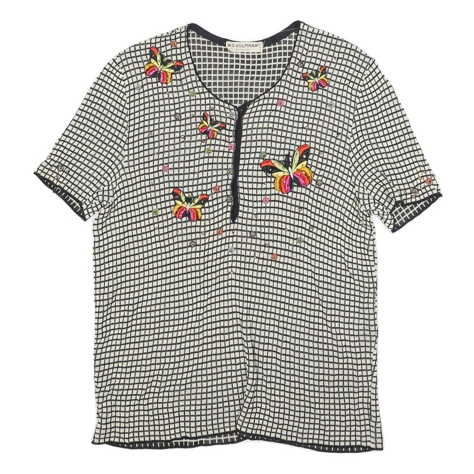 MG VULPINARI Womens Black & Cream Butterfly Printed Top Short Sleeve Round Neck Refurbished - N/A refurbished available on Cerqular
