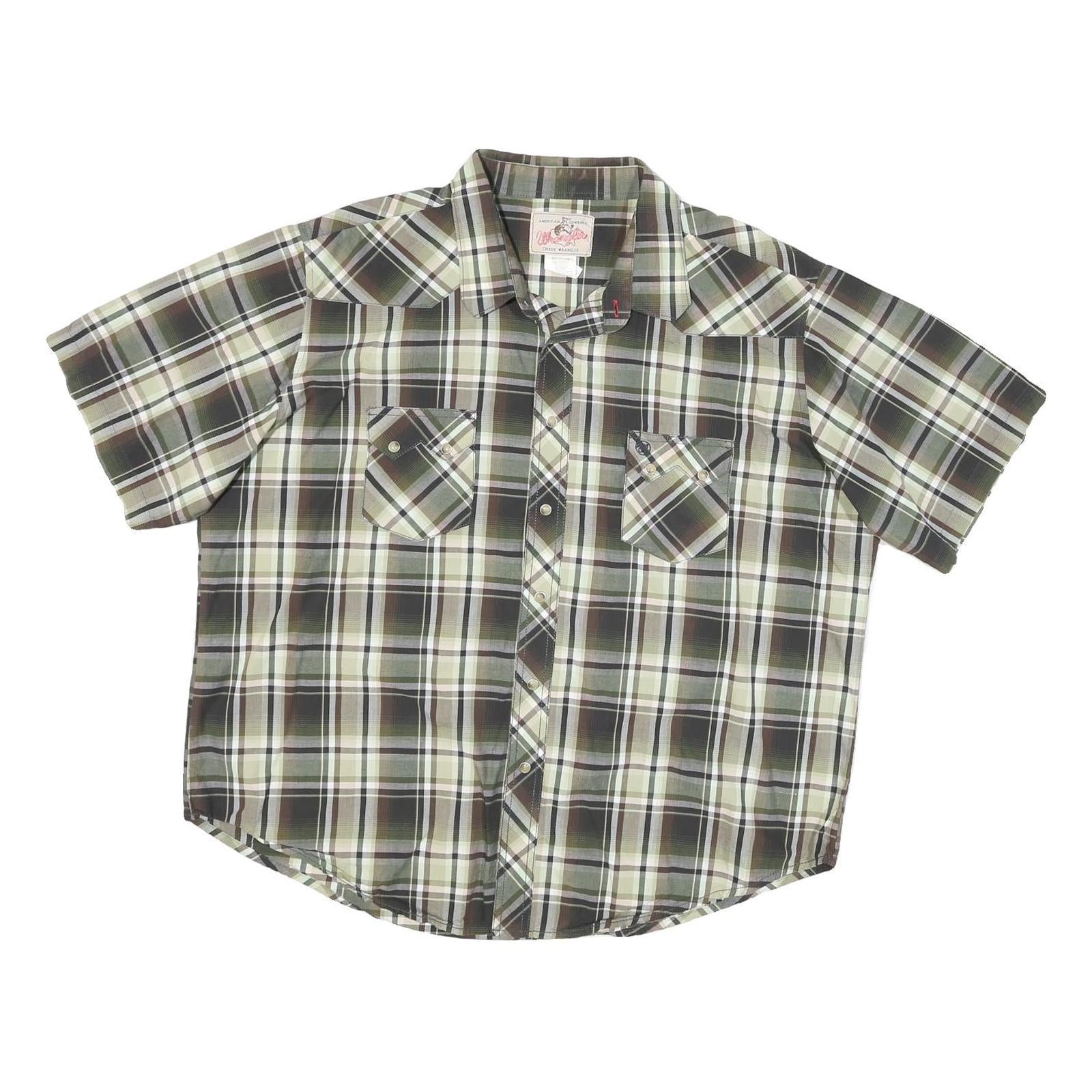 WRANGLER Mens Green & White Plaid Shirt 2XL Cotton Blend Casual Short Sleeve Refurbished - N/A refurbished available on Cerqular