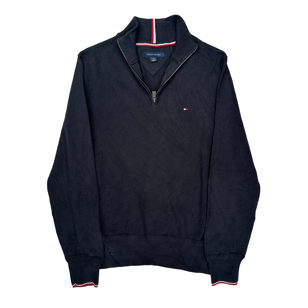 Buy Tommy Hilfiger 1/4 Zip - Medium Black Cotton Refurbished - $30.81 Tommy Hilfiger 1/4 Zip - Medium Black Cotton Refurbished - Thrifted (note: this is a term often used to describe second- refurbished available on Cerqular