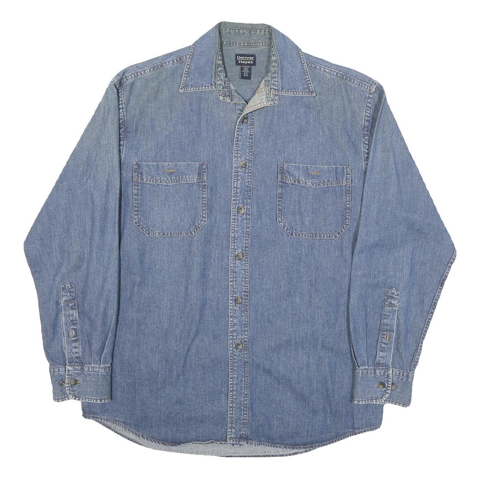 DENVER HAYES Mens Blue Denim Shirt S Cotton Blend Casual Long Sleeve Refurbished - N/A refurbished available on Cerqular