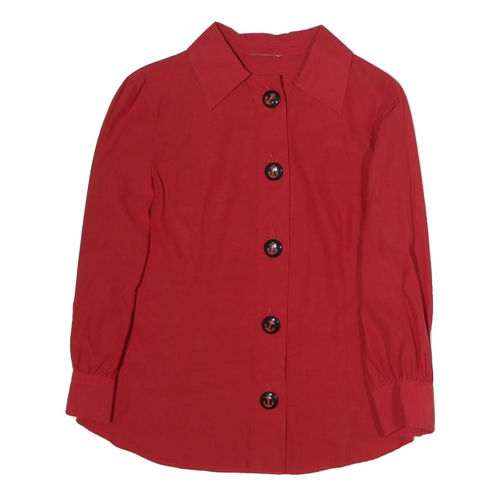 Womens Red Basic Shirt Long Sleeve Collared Plain M Button Detail Refurbished - N/A refurbished available on Cerqular
