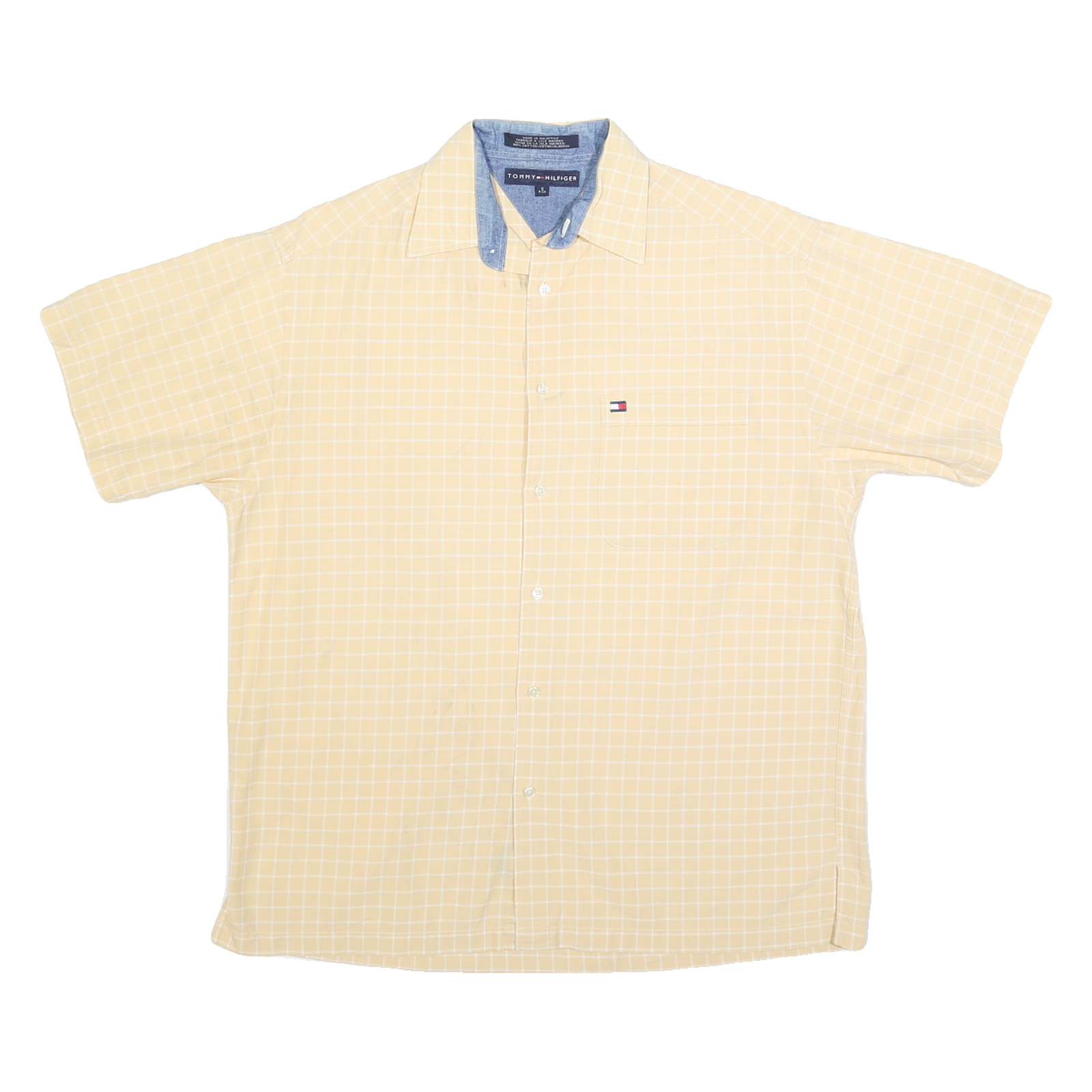 TOMMY HILFIGER Mens Yellow & White Check Shirt S Relaxed Fit Cotton Short Sleeve Refurbished - N/A refurbished available on Cerqular