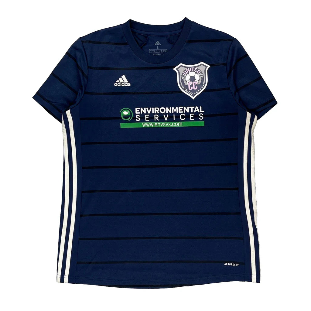 Adidas Football Shirt - Large Navy Polyester Refurbished - Thrifted (note: this is a term often used to describe second- refurbished available on Cerqular