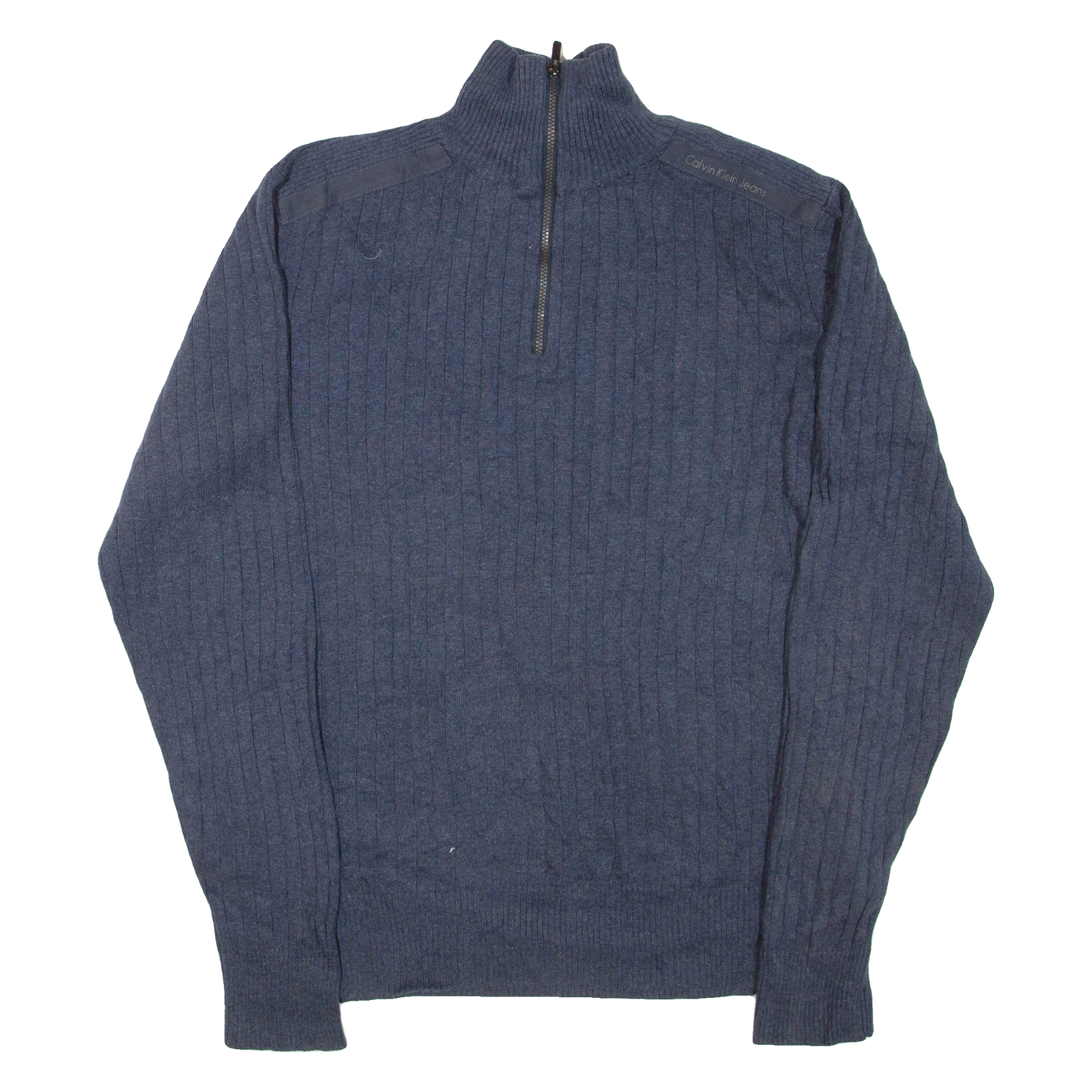 CALVIN KLEIN JEANS Mens Jumper Blue 1/4 Zip Chunky Knit M Refurbished - N/A refurbished available on Cerqular