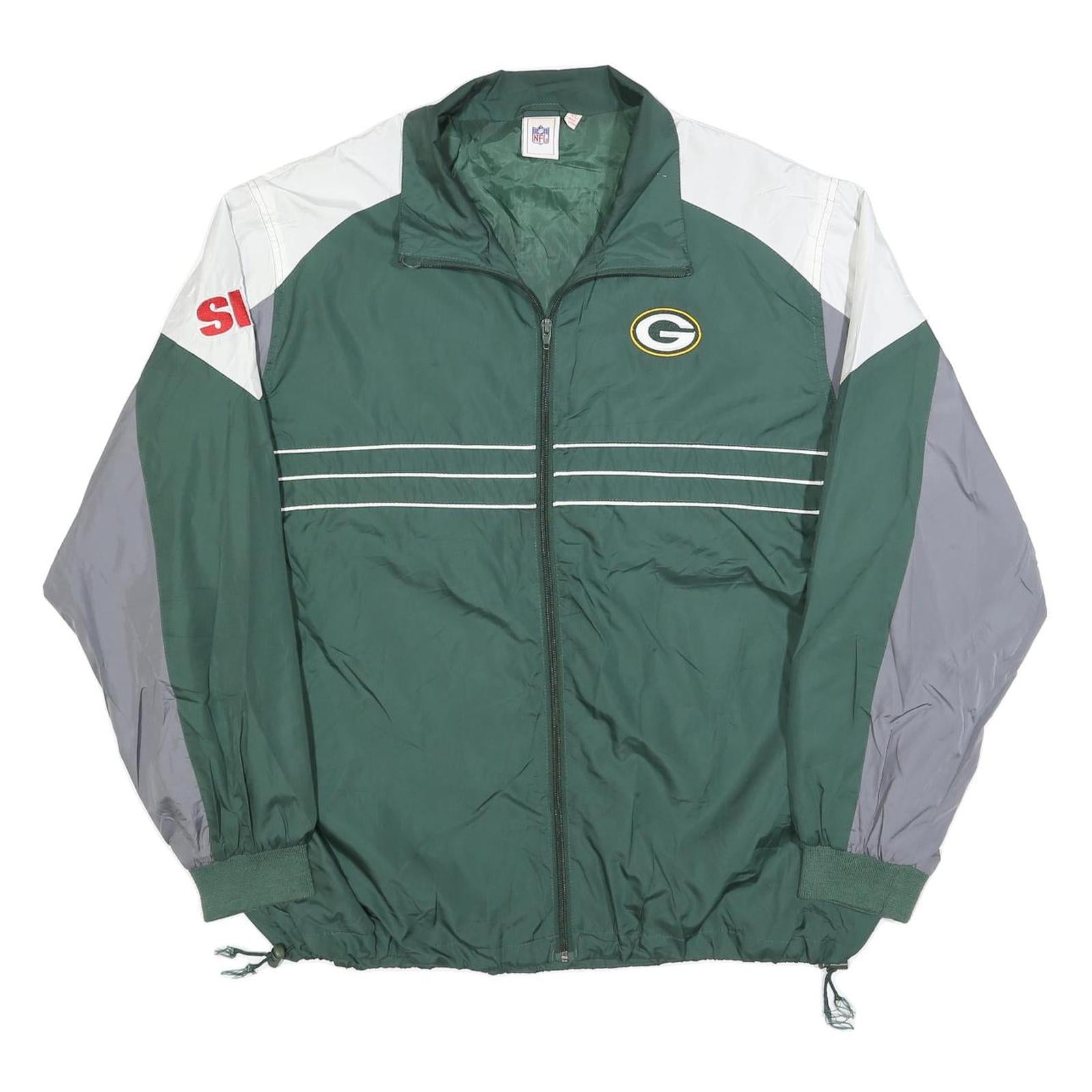 NFL Mens Green White Grey Zip Jacket XL Polyester Blend Plain Sportswear Refurbished - N/A refurbished available on Cerqular